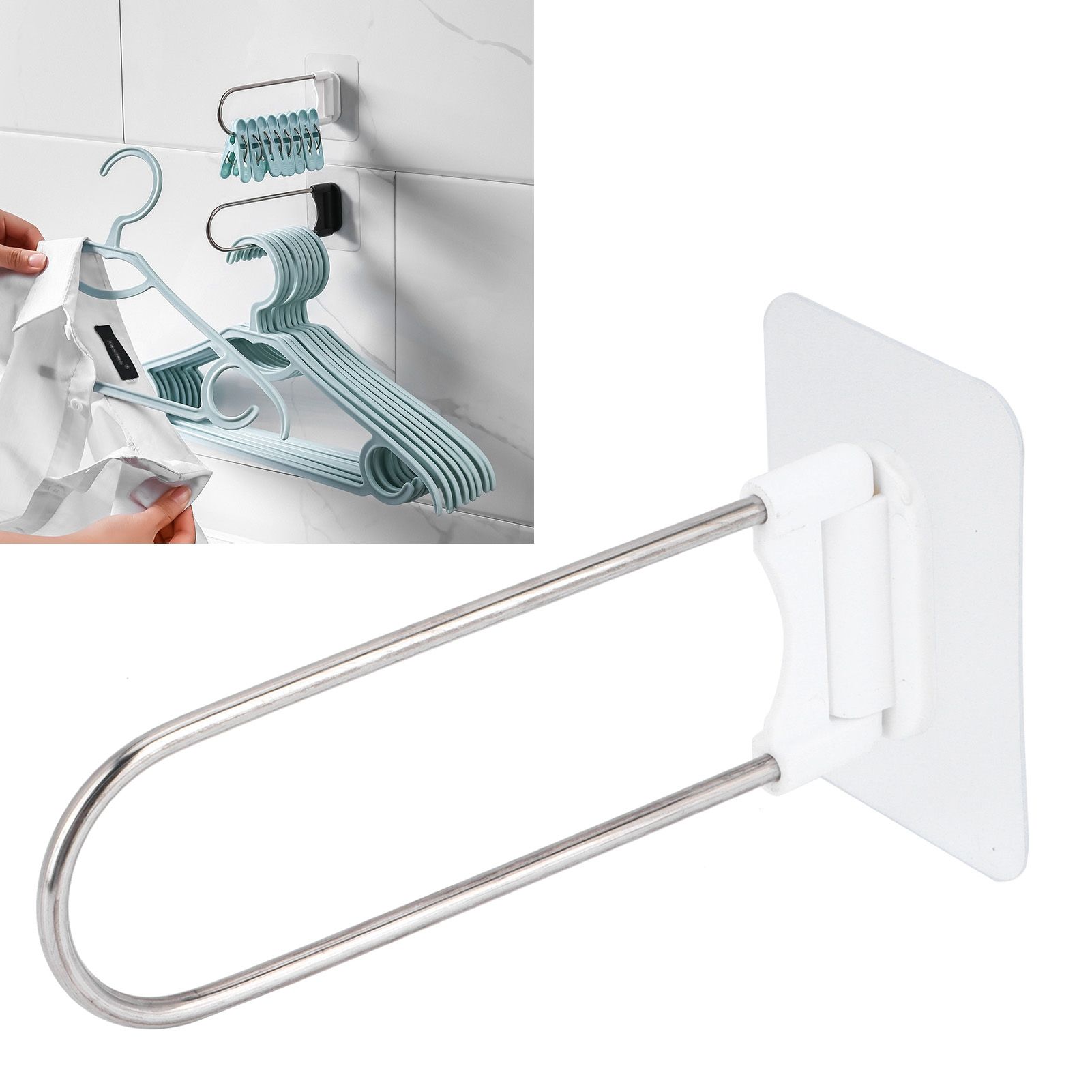 Clothes Hanger Organizer Stainless Steel UShape Wall Storage Rack for Bathroom view 12