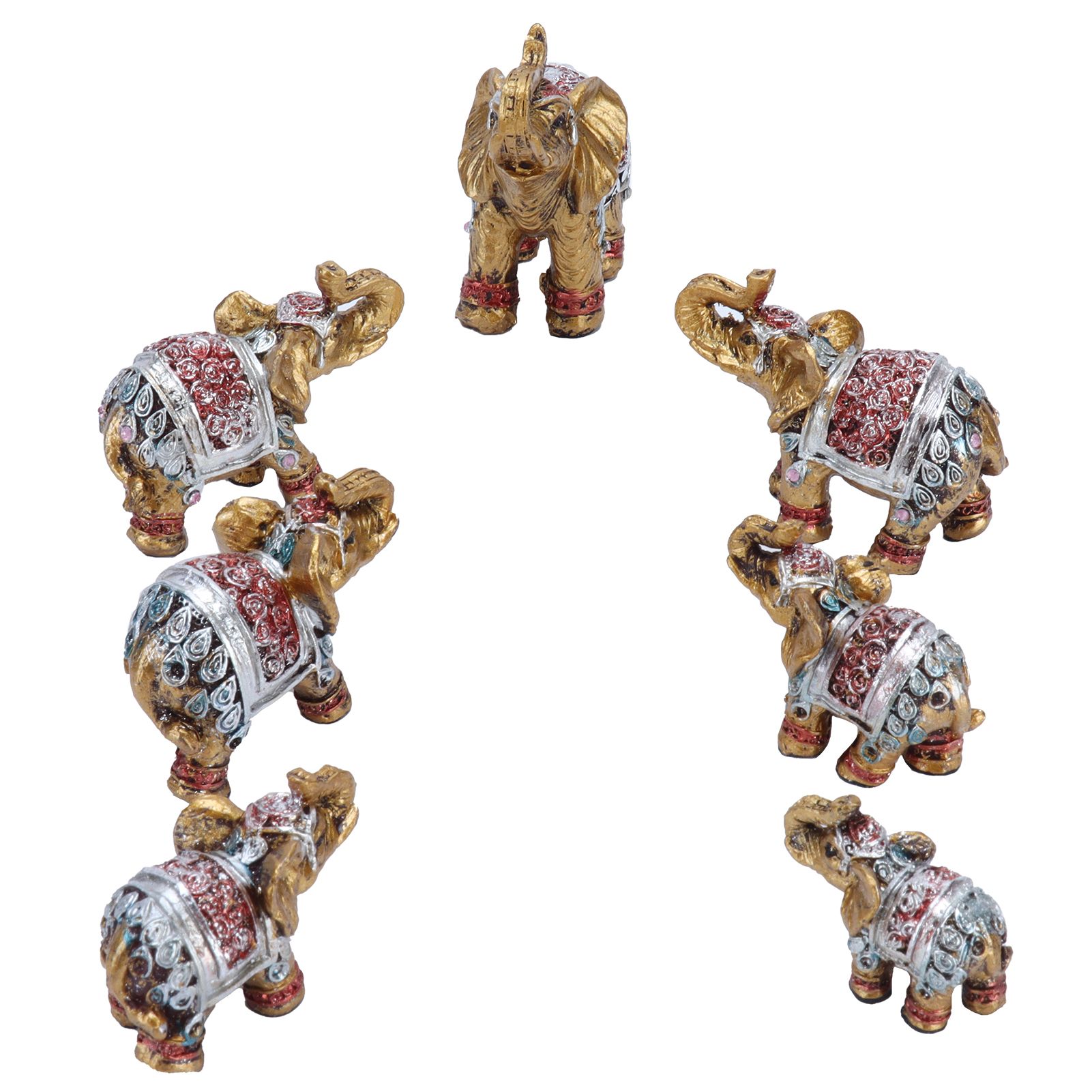 7Pcs Cute Resin Elephant Statue Decor Vivid Ornament Craft Gift for Home Table