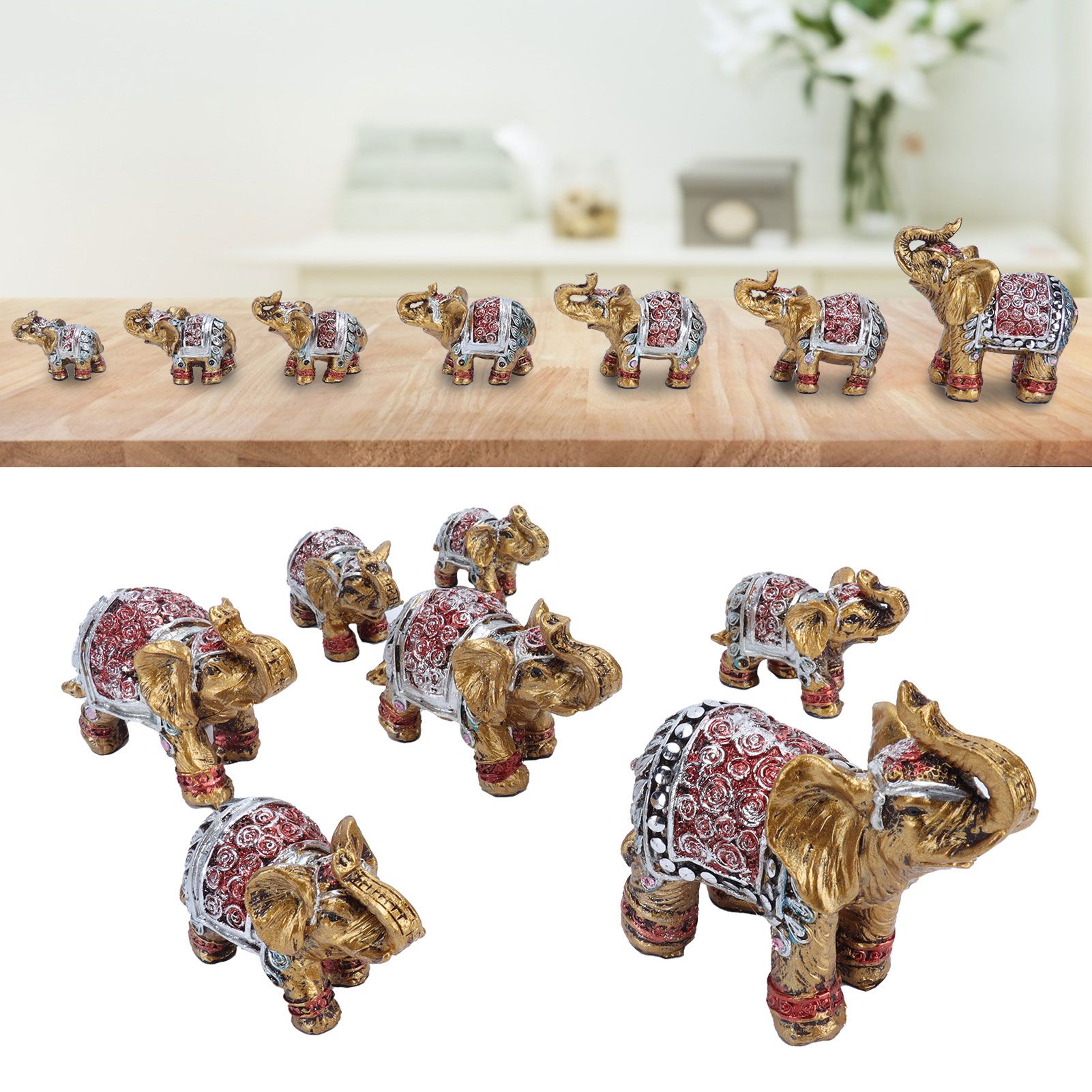 7Pcs Cute Resin Elephant Statue Decor Vivid Ornament Craft Gift for Home Table view 11