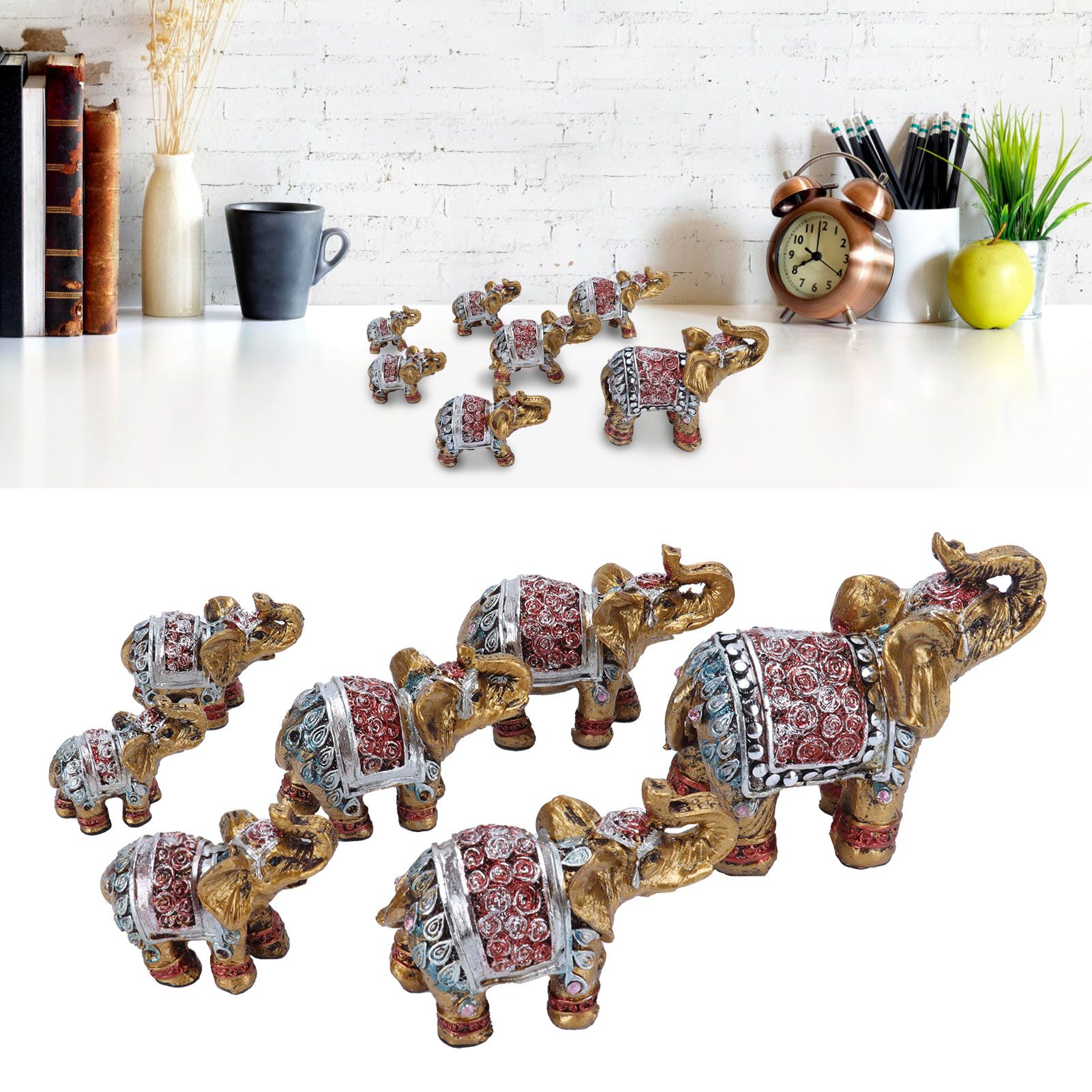 7Pcs Cute Resin Elephant Statue Decor Vivid Ornament Craft Gift for Home Table view 12
