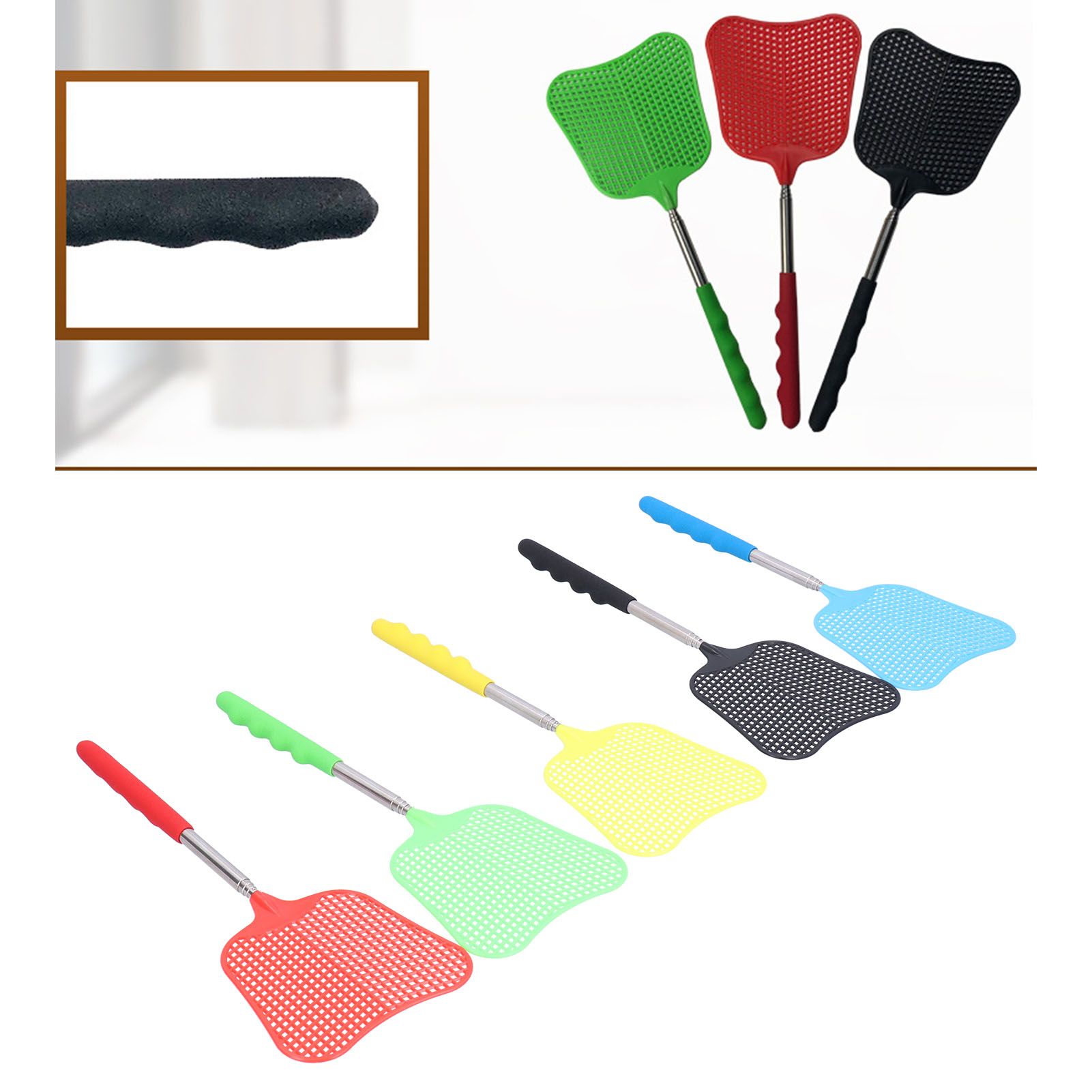 5PCS Plastic Fly Swatter with Retractable Rod Thicken PlantainShaped Fly view 12