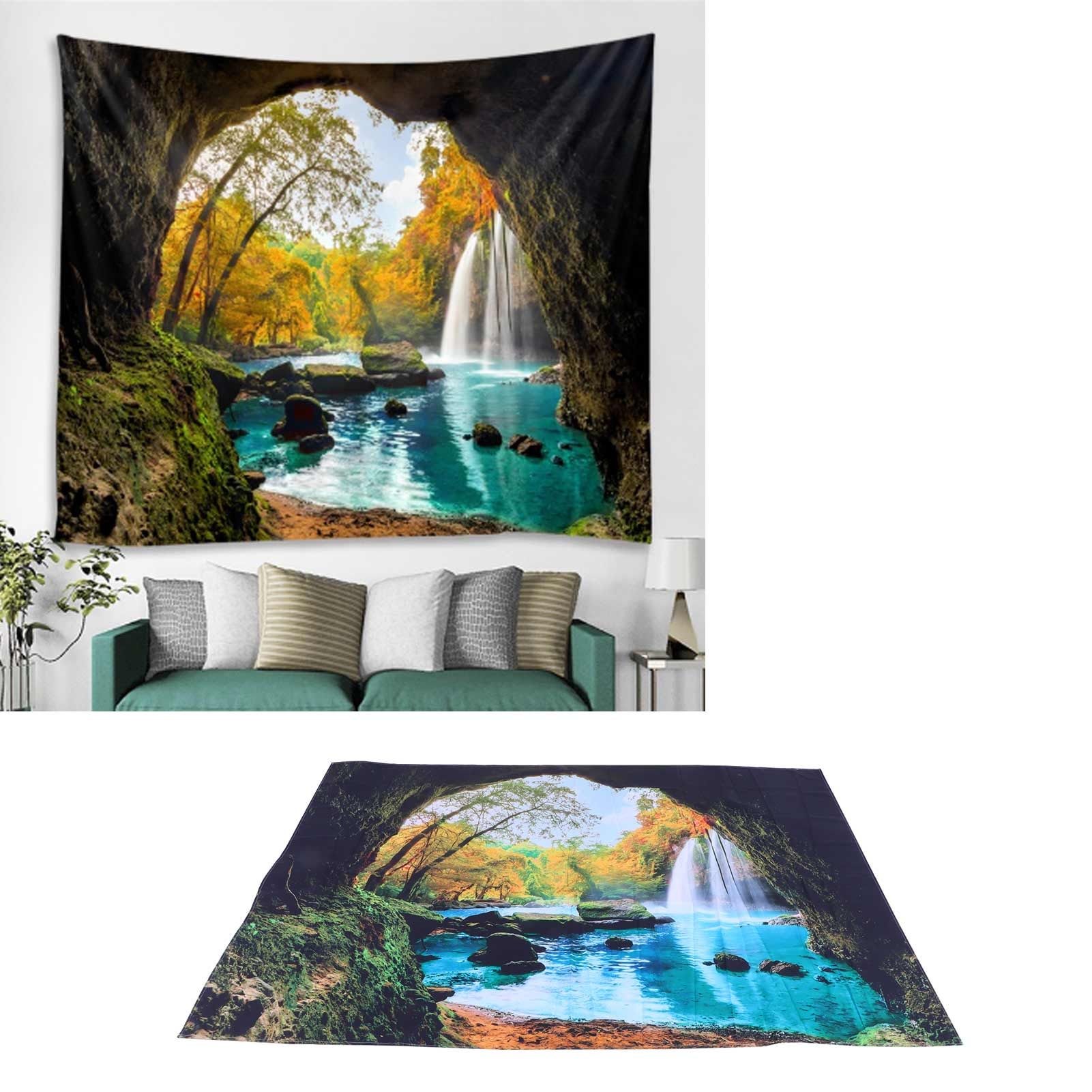 Cave River Landscape Pattern Tapestry Wall Hanging Wall Blanket for Bedroom view 11