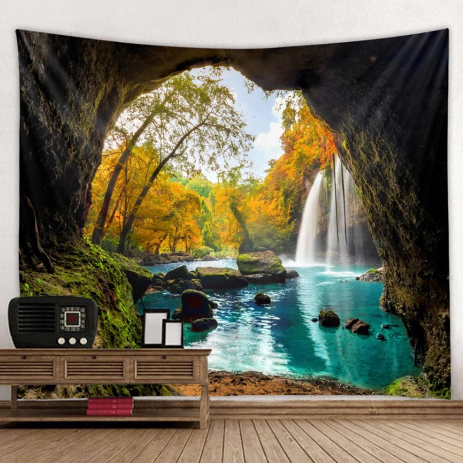 Cave River Landscape Pattern Tapestry Wall Hanging Wall Blanket for Bedroom view 13