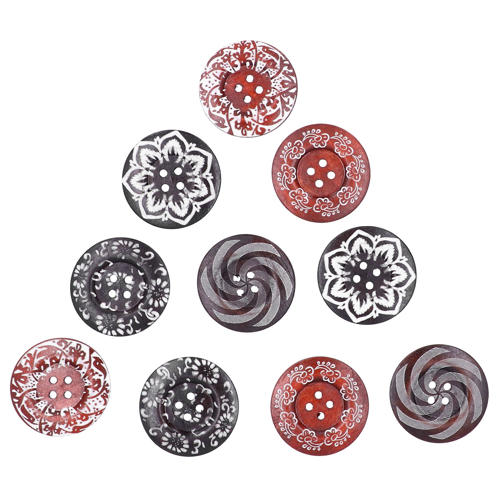 10Pcs Round Buttons Mixed Pattern Carving 4‑Holes Button DIY Art Crafts Supplies view 2