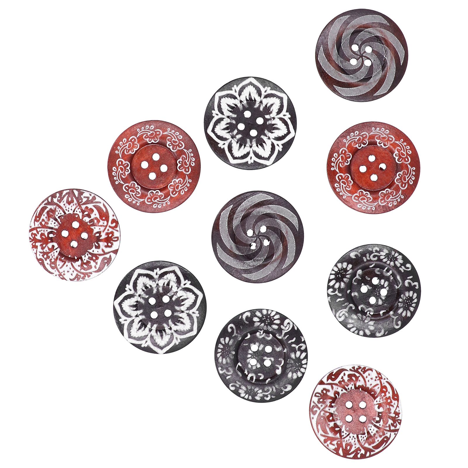 10Pcs Round Buttons Mixed Pattern Carving 4‑Holes Button DIY Art Crafts Supplies view 3