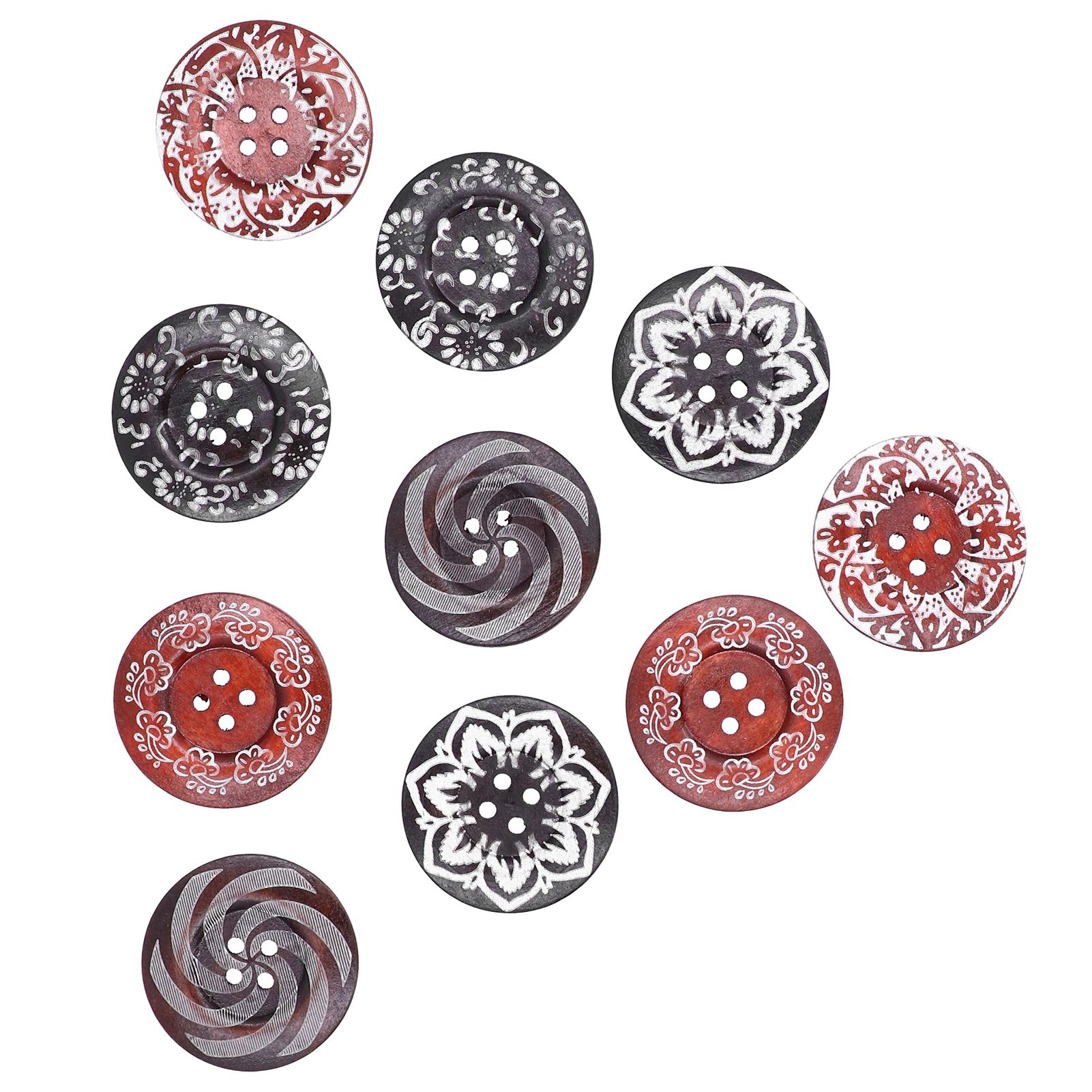 10Pcs Round Buttons Mixed Pattern Carving 4‑Holes Button DIY Art Crafts Supplies view 4