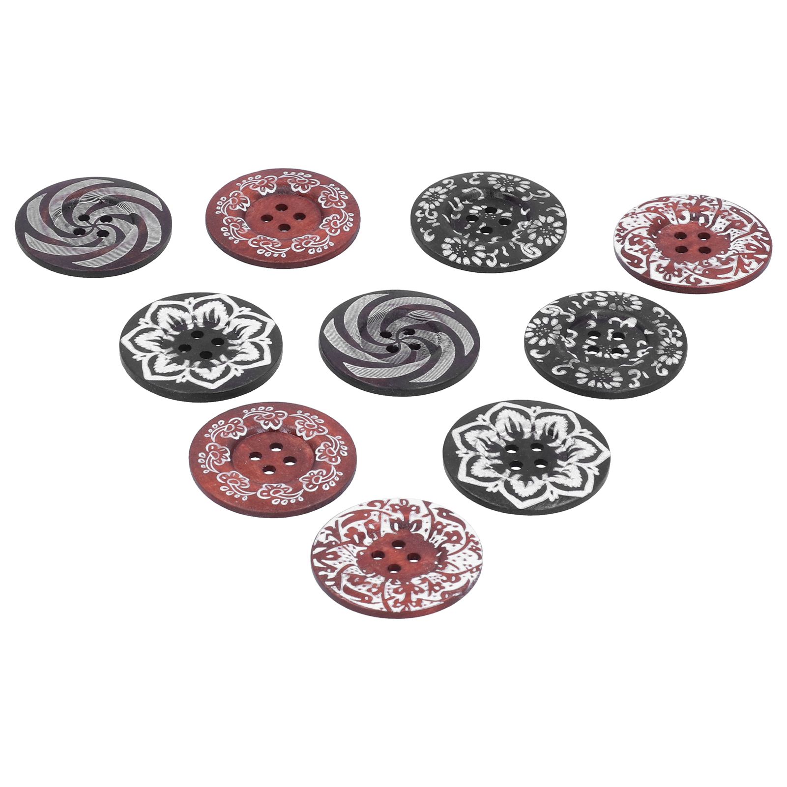 10Pcs Round Buttons Mixed Pattern Carving 4‑Holes Button DIY Art Crafts Supplies view 5