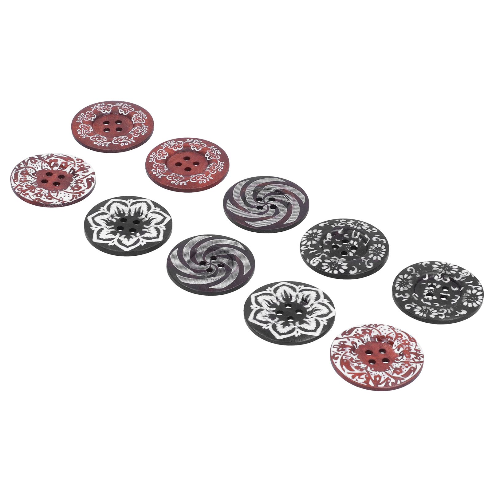 10Pcs Round Buttons Mixed Pattern Carving 4‑Holes Button DIY Art Crafts Supplies view 7