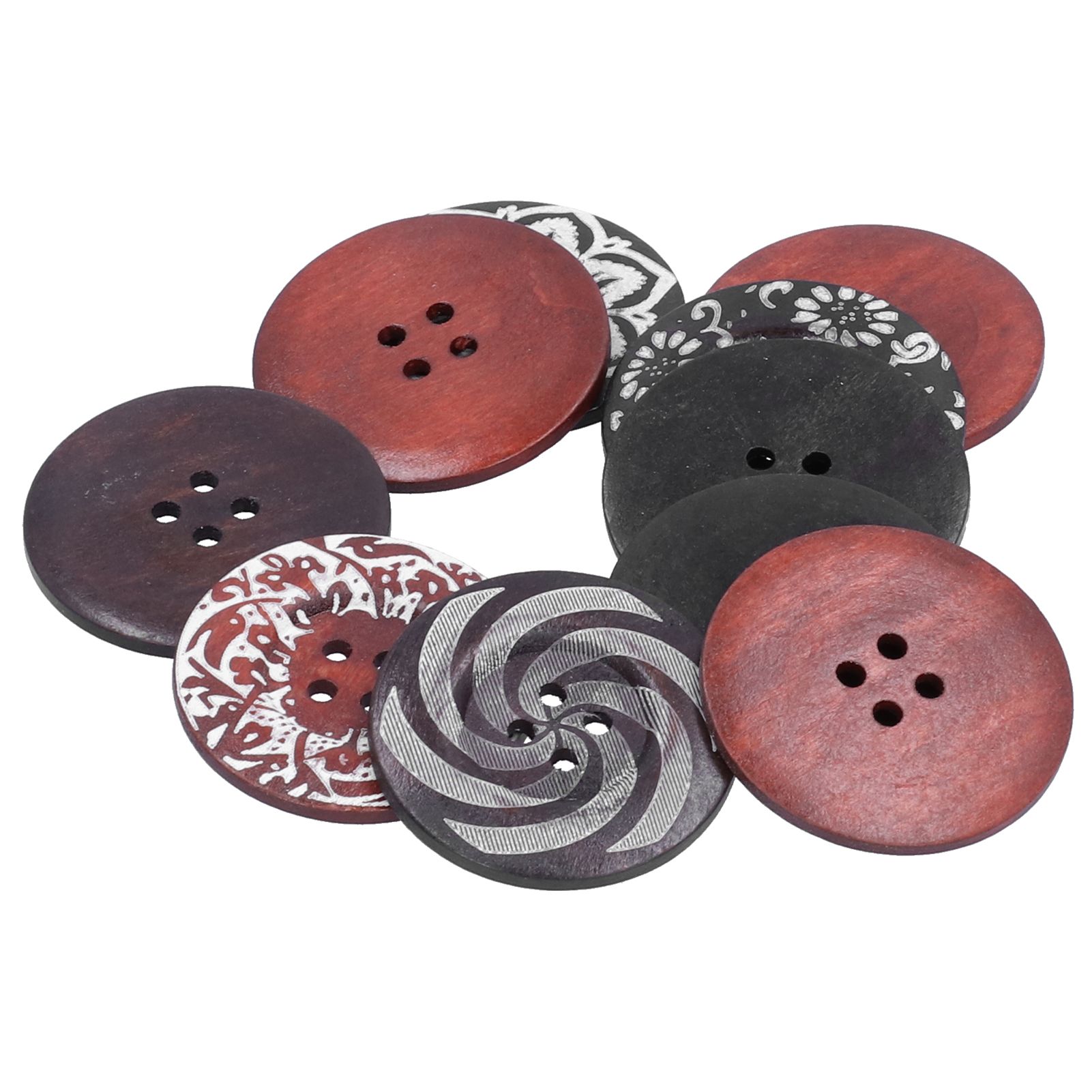 10Pcs Round Buttons Mixed Pattern Carving 4‑Holes Button DIY Art Crafts Supplies view 8