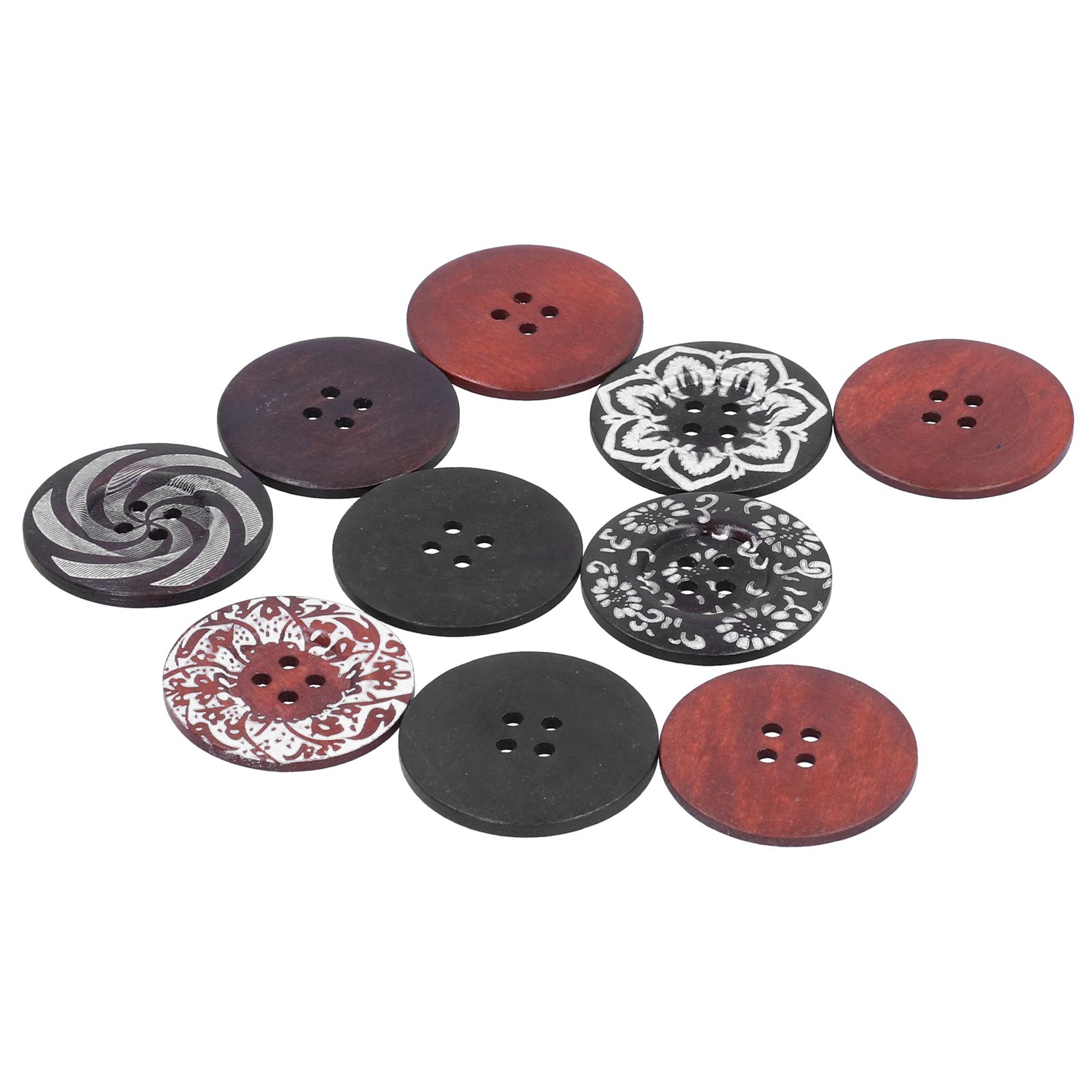 10Pcs Round Buttons Mixed Pattern Carving 4‑Holes Button DIY Art Crafts Supplies view 9