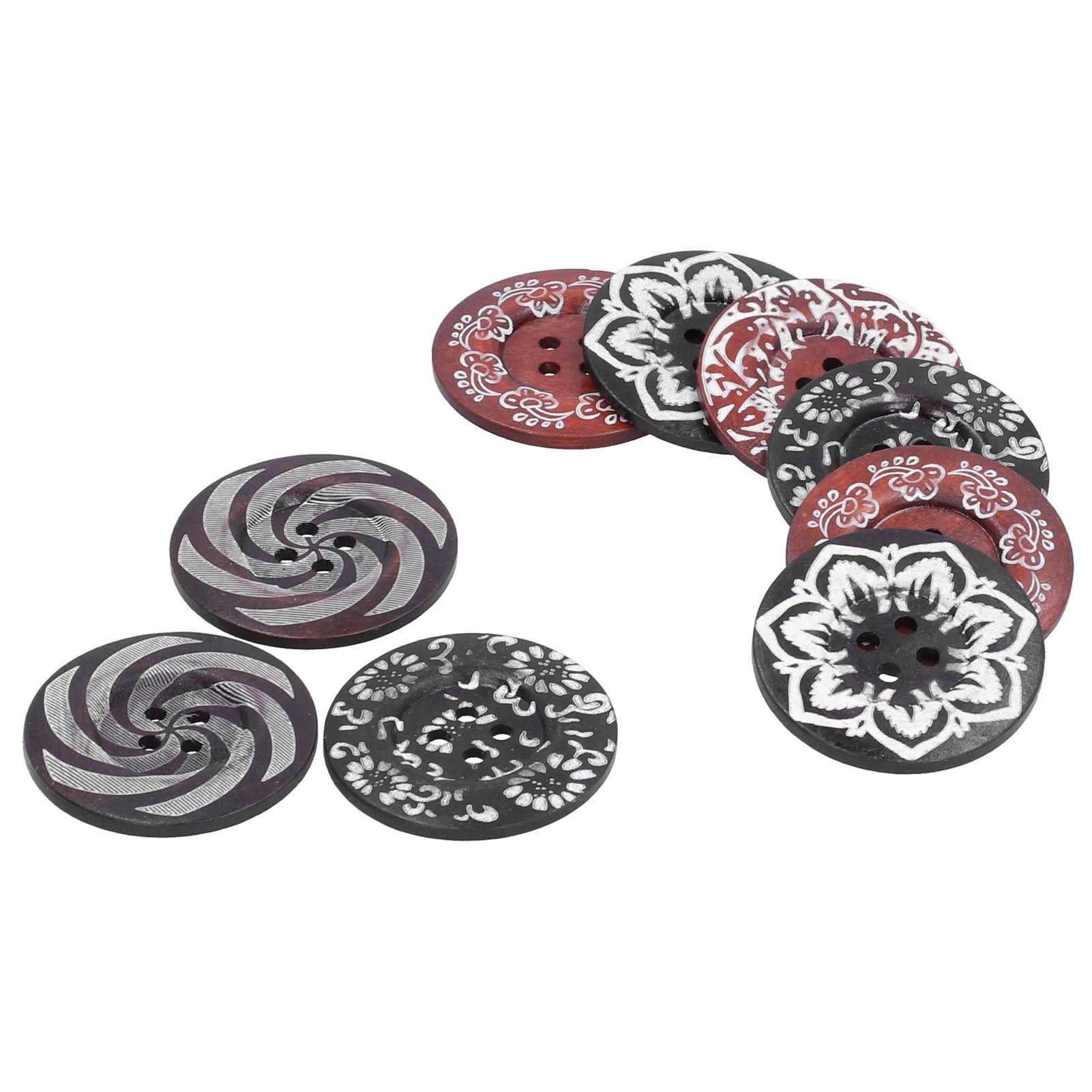 10Pcs Round Buttons Mixed Pattern Carving 4‑Holes Button DIY Art Crafts Supplies view 10