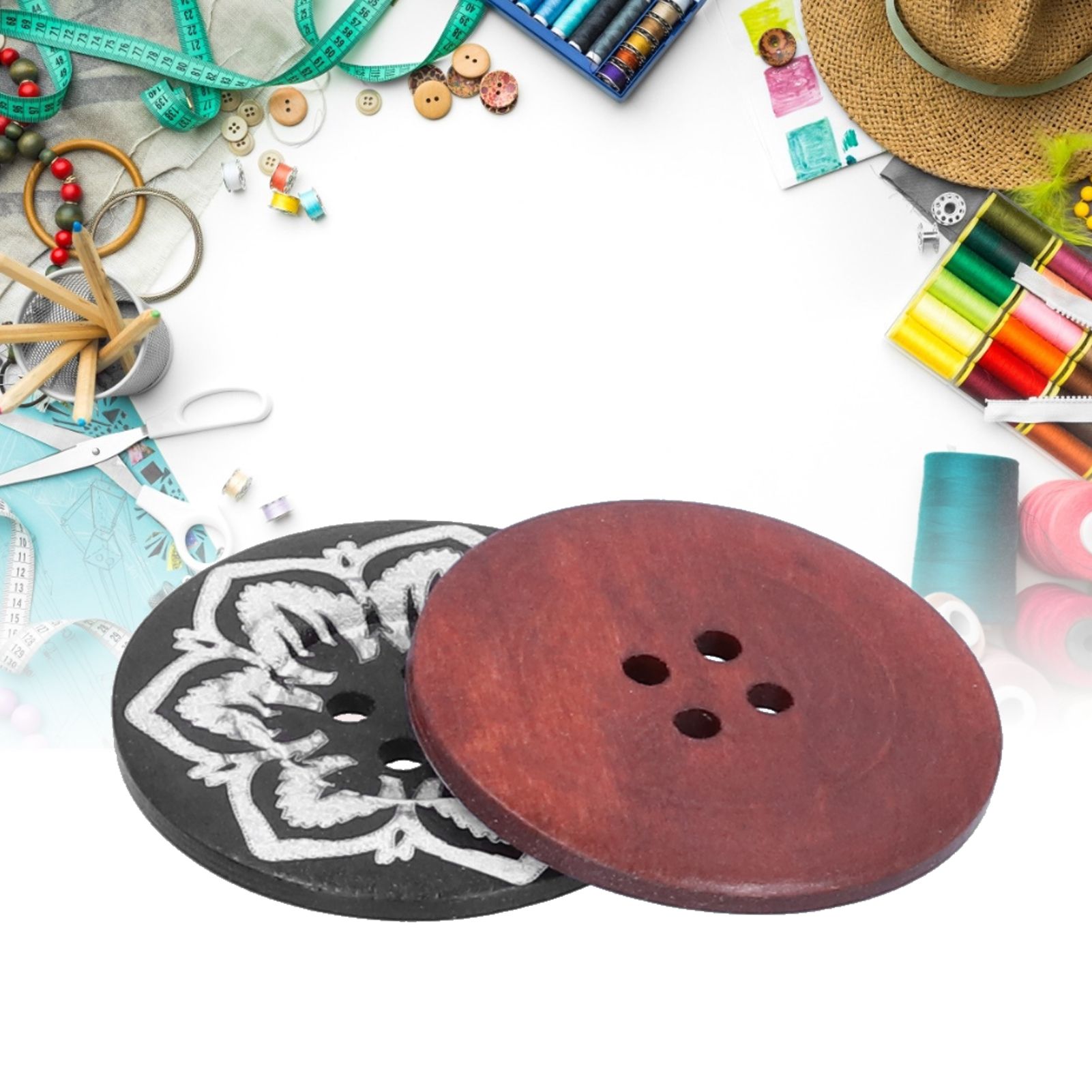 10Pcs Round Buttons Mixed Pattern Carving 4‑Holes Button DIY Art Crafts Supplies view 12