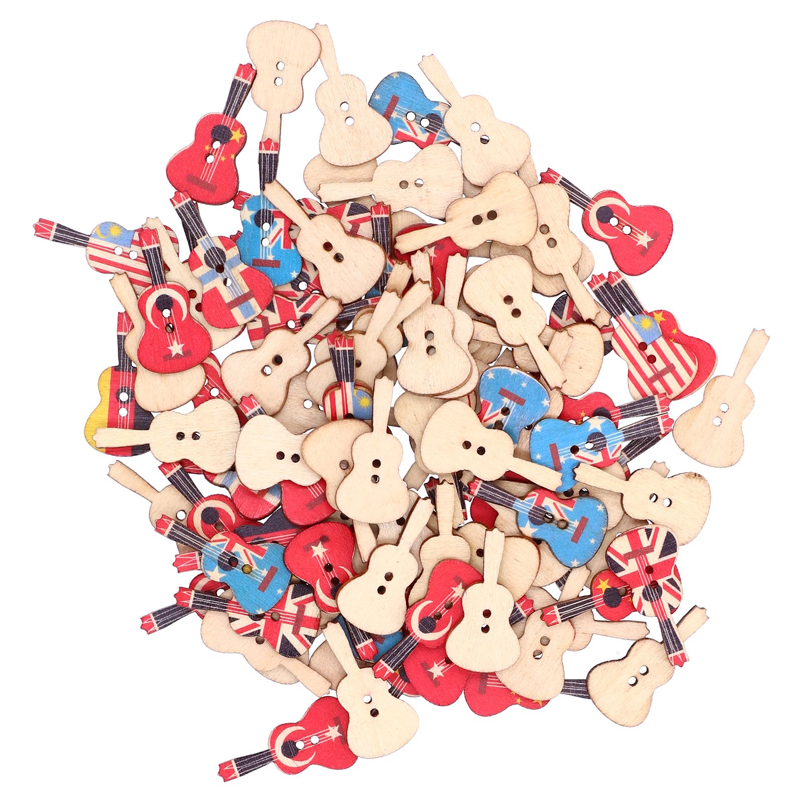 100Pcs Assorted Wood Buttons Vintage GuitarShape Sewing Button Clothing Supplies view 2