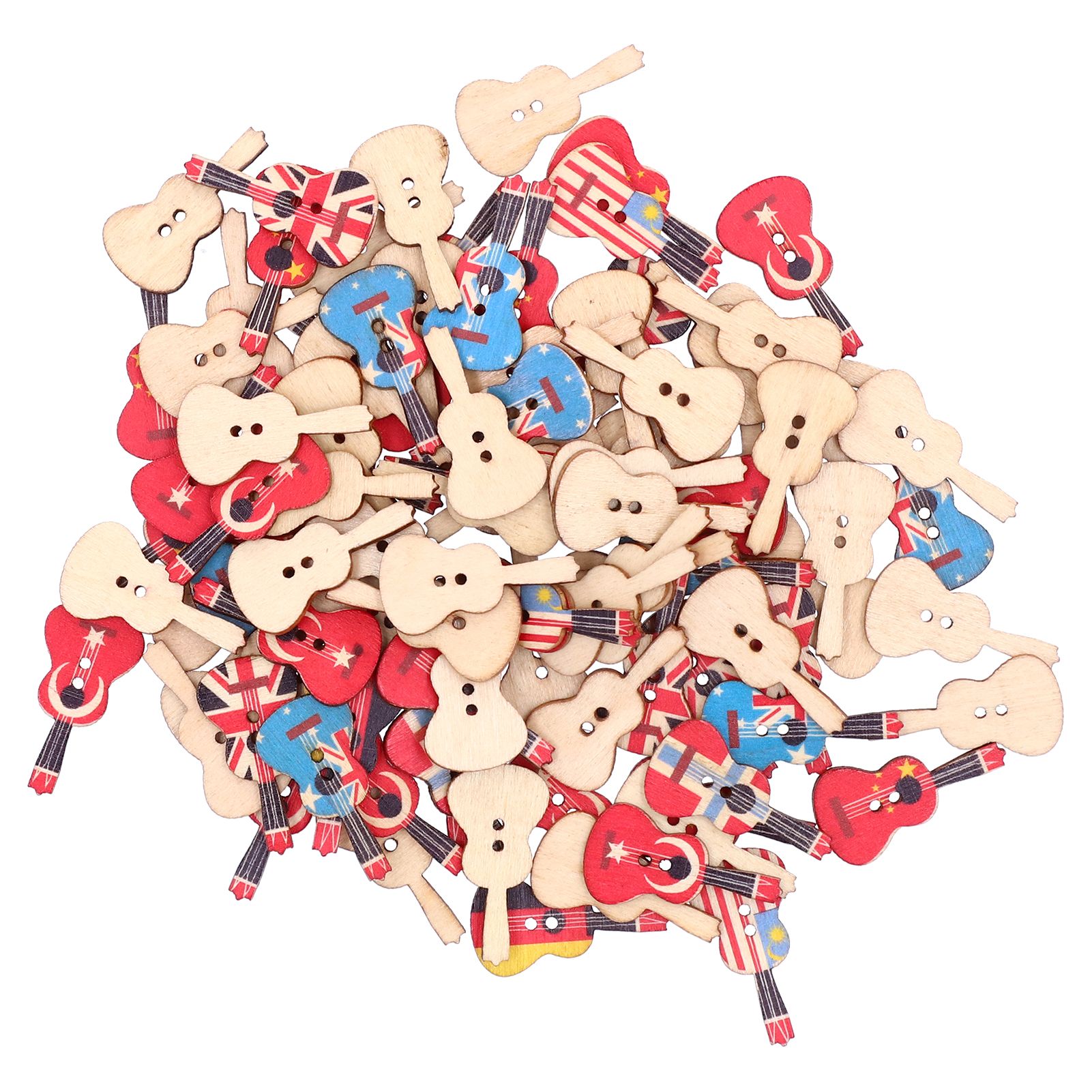 100Pcs Assorted Wood Buttons Vintage GuitarShape Sewing Button Clothing Supplies view 4