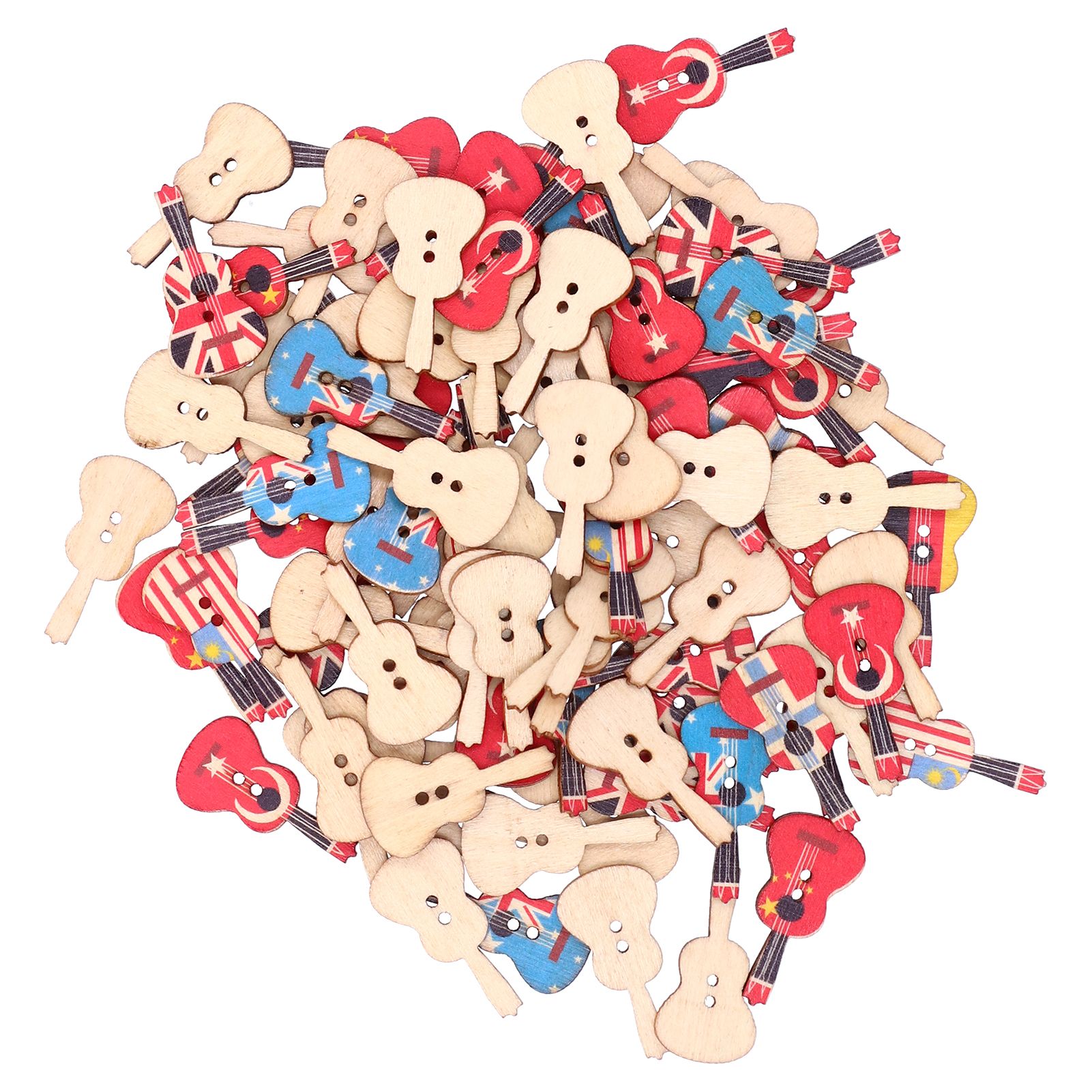 100Pcs Assorted Wood Buttons Vintage GuitarShape Sewing Button Clothing Supplies view 6