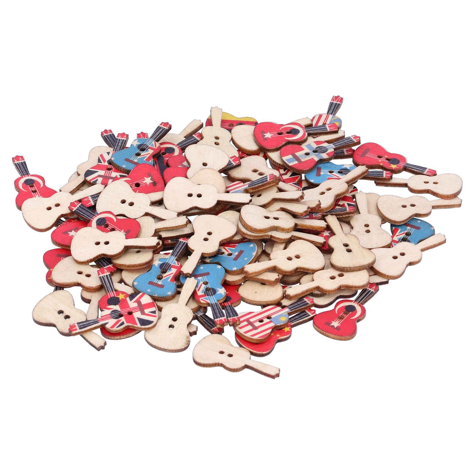 100Pcs Assorted Wood Buttons Vintage GuitarShape Sewing Button Clothing Supplies view 9