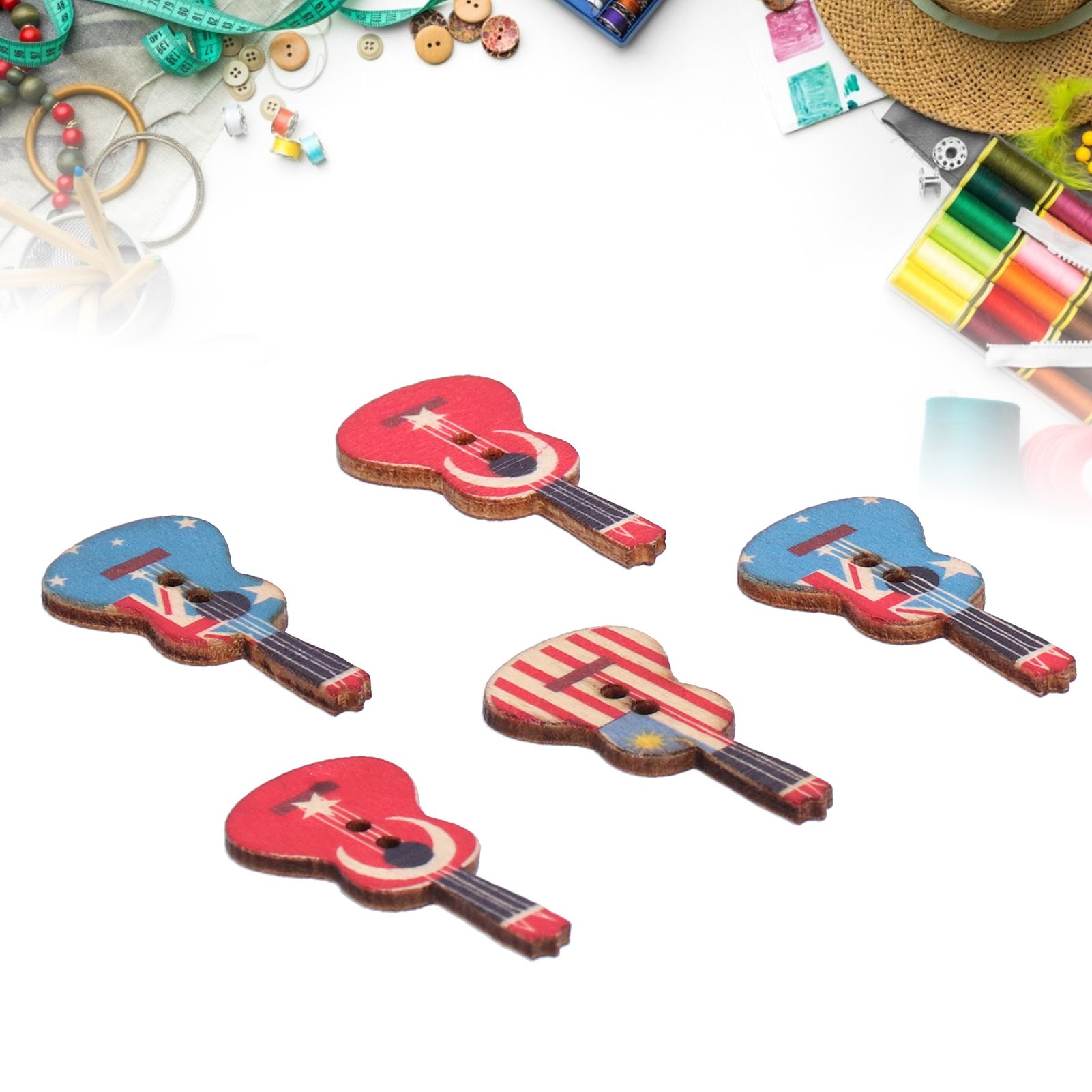 100Pcs Assorted Wood Buttons Vintage GuitarShape Sewing Button Clothing Supplies view 12