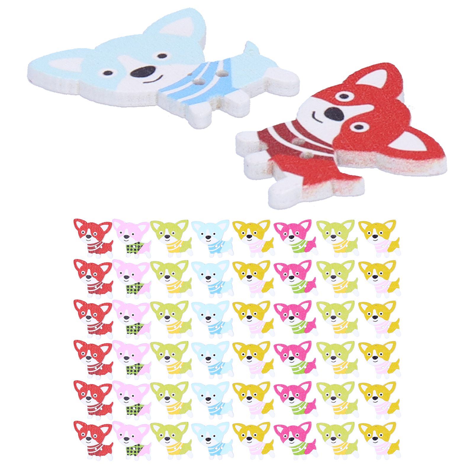 50Pcs Mixed Wooden Buttons Cartoon Dog Shape Button DIY HandSewn Clothes view 2