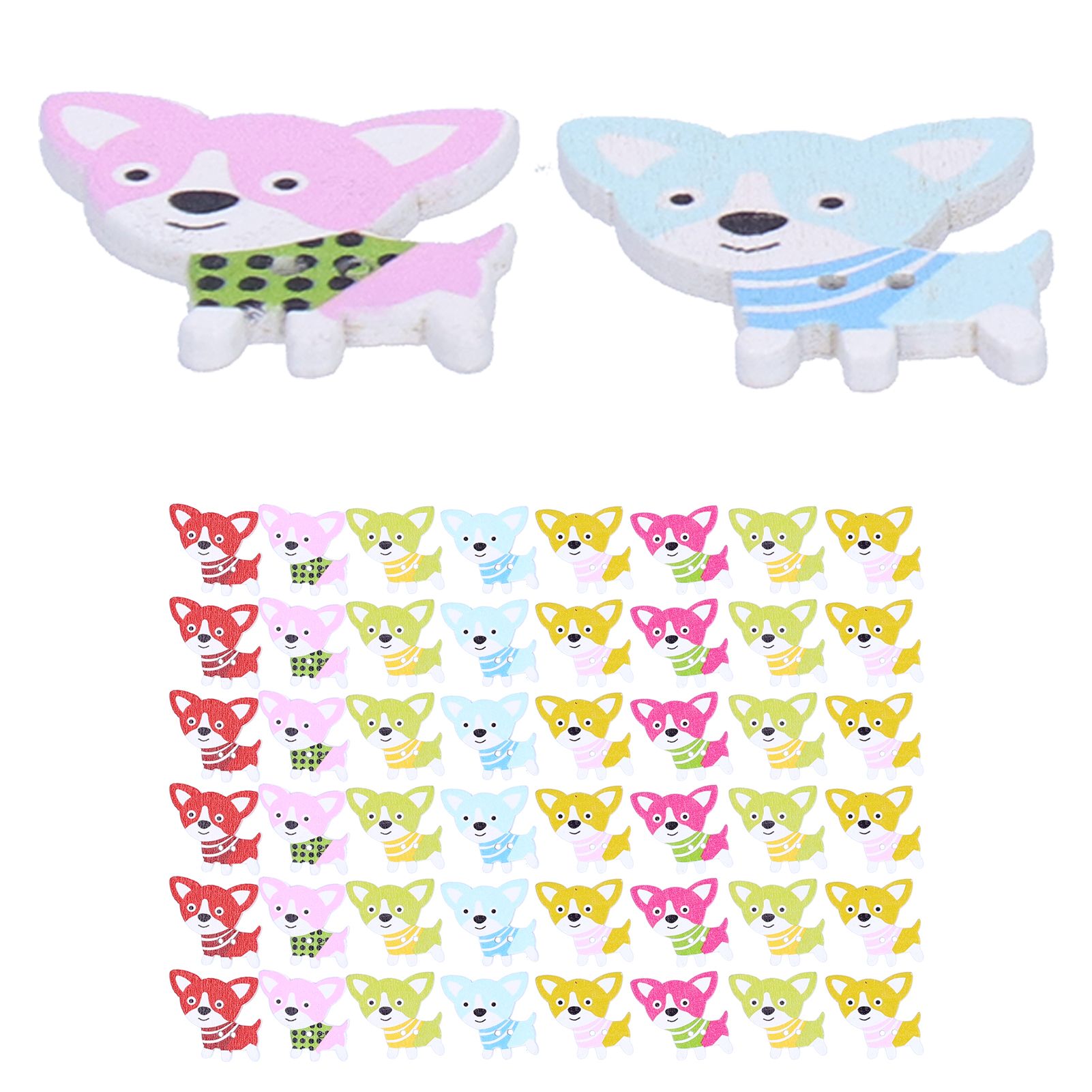 50Pcs Mixed Wooden Buttons Cartoon Dog Shape Button DIY HandSewn Clothes view 3