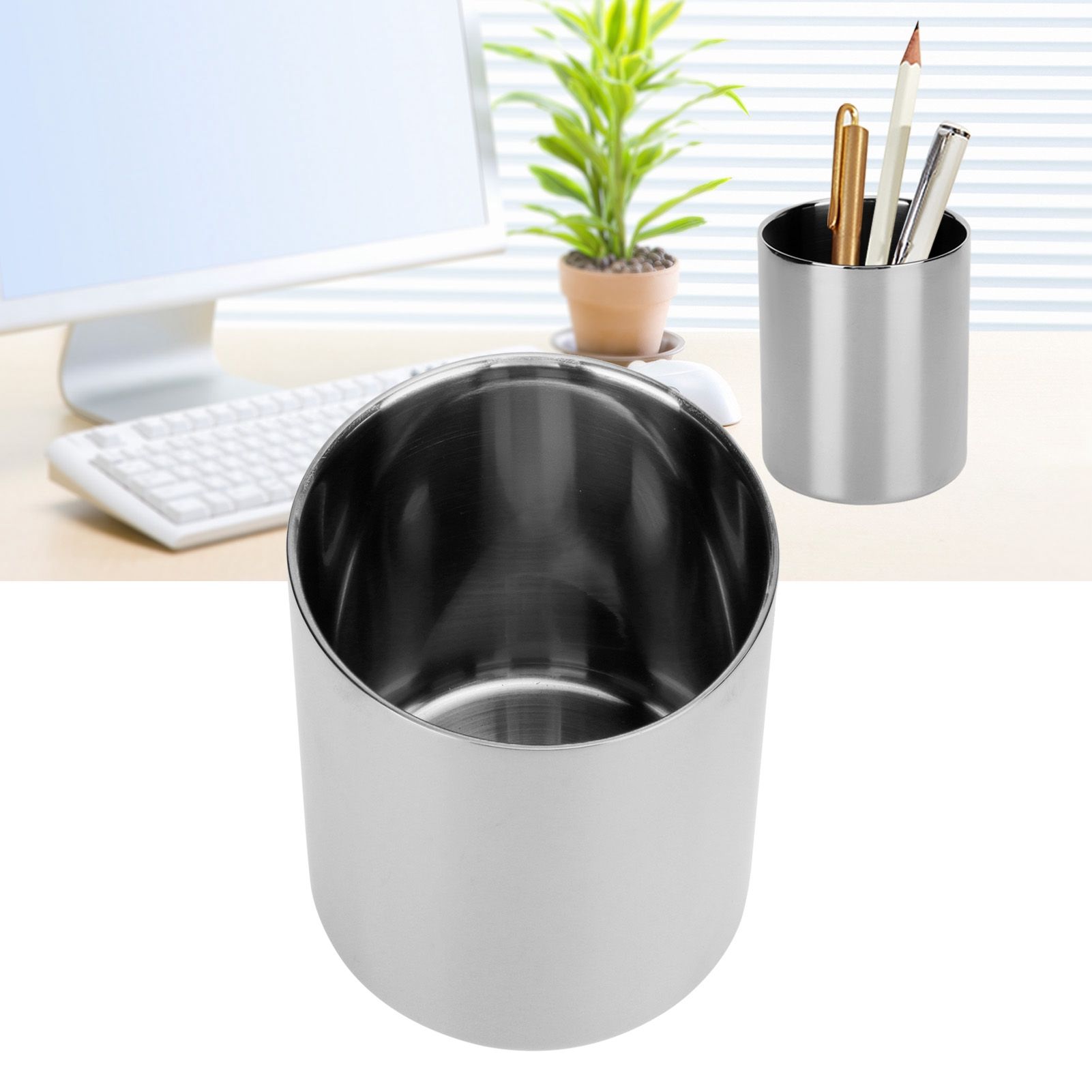 Stainless Steel Pencil Cup Holder Desk Organizer Flower Vases Pen Makeup Brush view 9