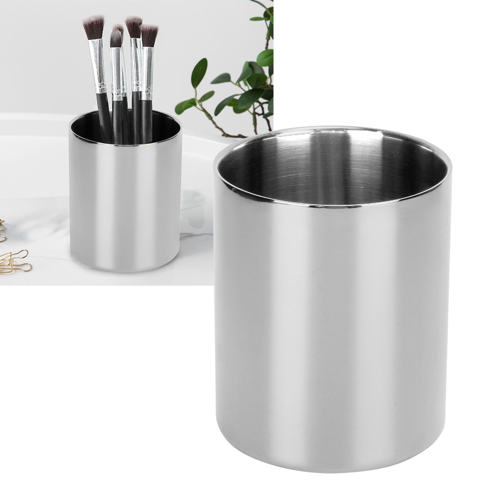 Stainless Steel Pencil Cup Holder Desk Organizer Flower Vases Pen Makeup Brush view 10