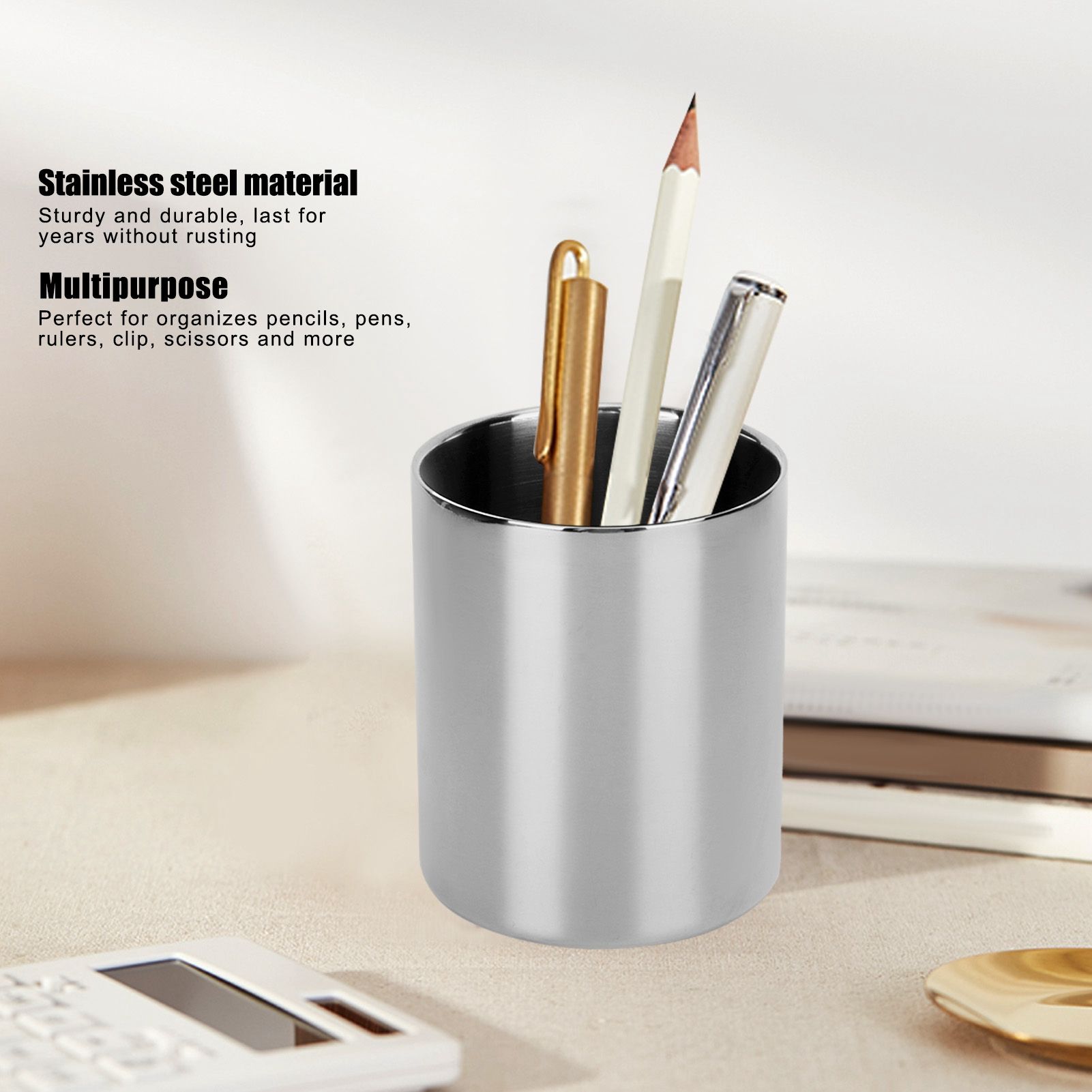 Stainless Steel Pencil Cup Holder Desk Organizer Flower Vases Pen Makeup Brush view 15