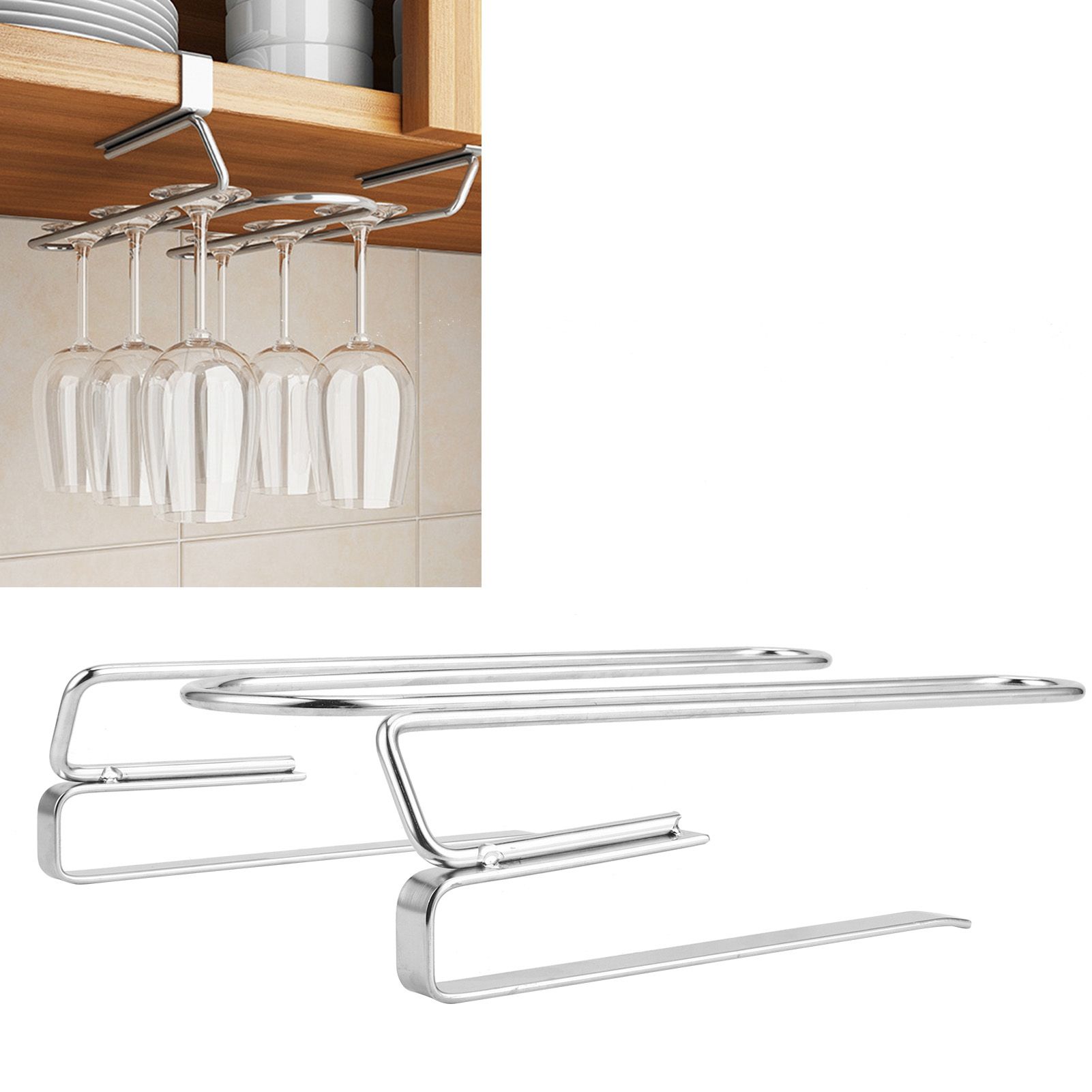 Under Shelf Wine Glass Rack 304 Stainless Steel Mounted Hanging Cup Drain view 10