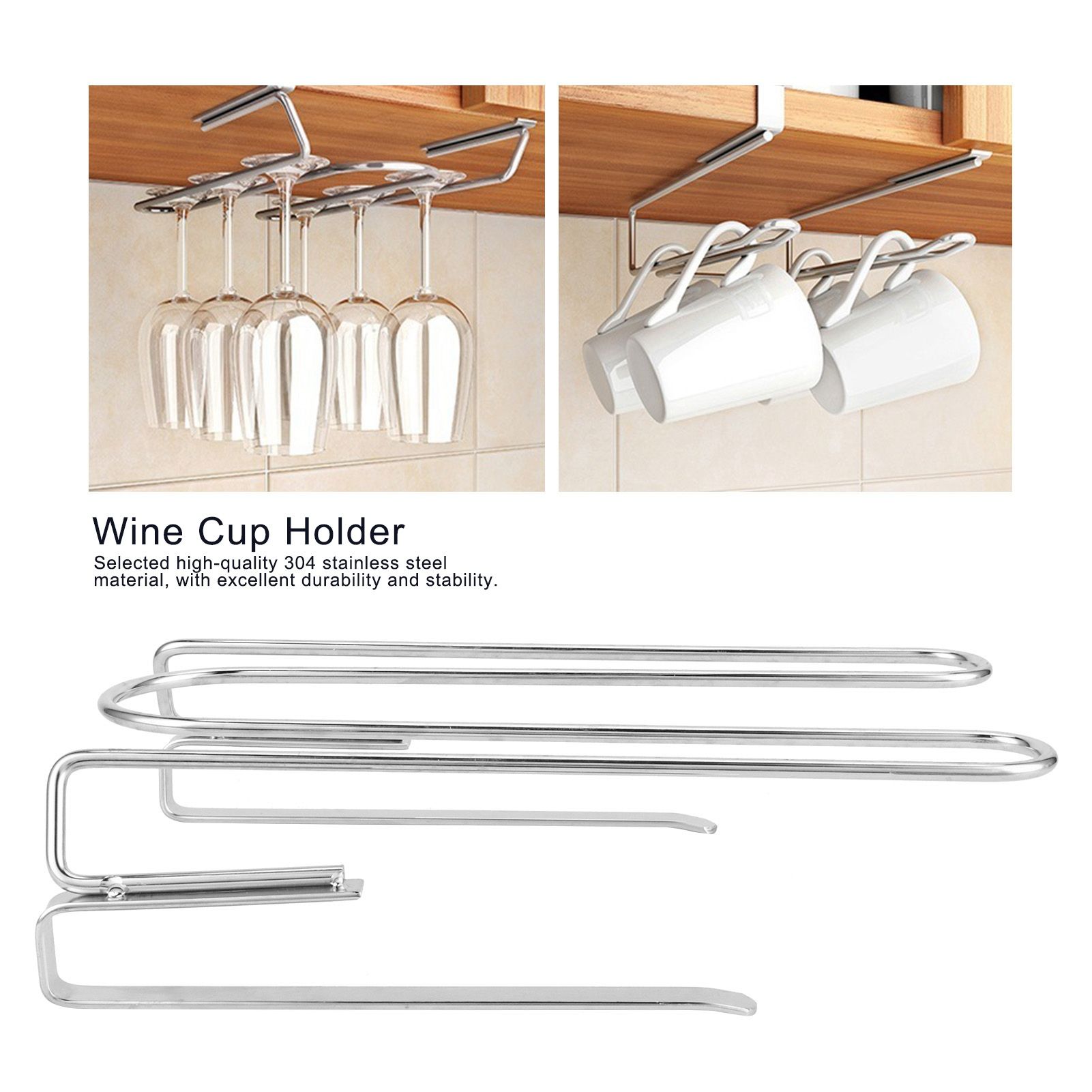 Under Shelf Wine Glass Rack 304 Stainless Steel Mounted Hanging Cup Drain view 14