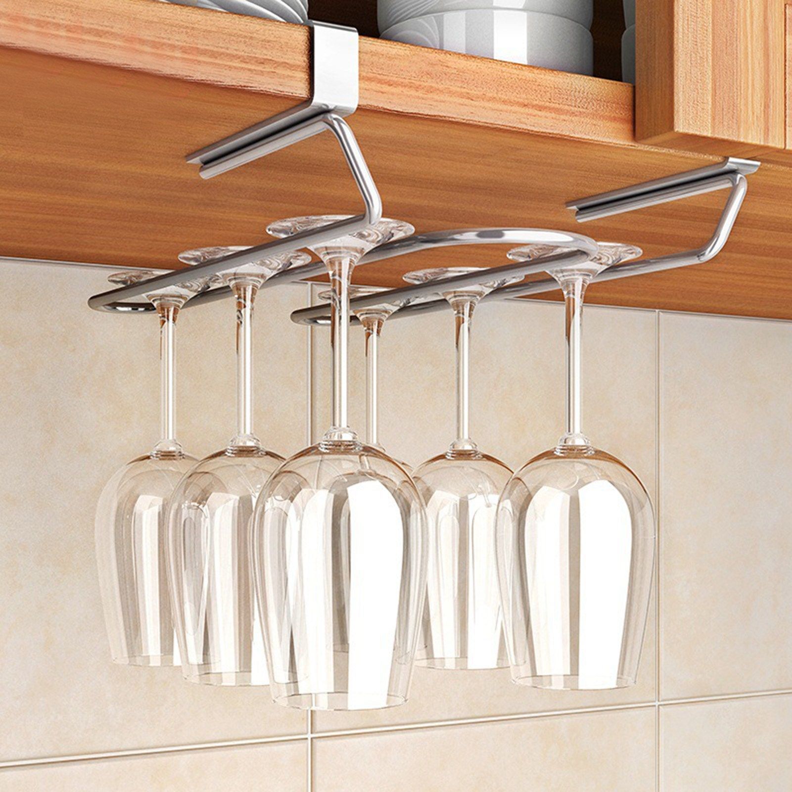 Under Shelf Wine Glass Rack 304 Stainless Steel Mounted Hanging Cup Drain view 15