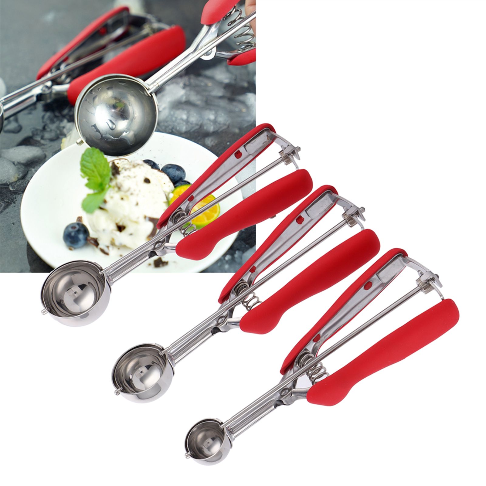 3PCS Ice Cream Scoop Cookies Scoop Set Stainless Steel Ice Cream Spoon view 9