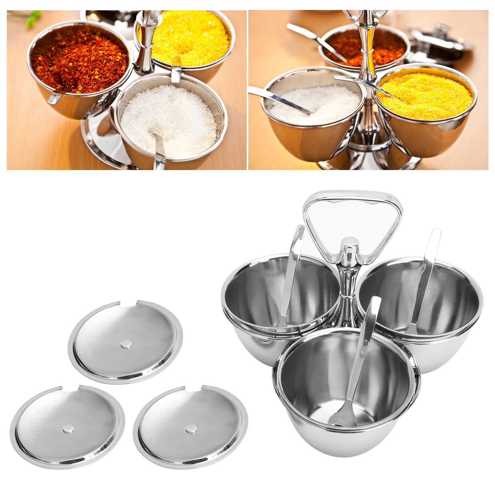 Spice Rack Kitchen Stainless Steel Seasoning Pots Condiment Set Rotating Spice view 9