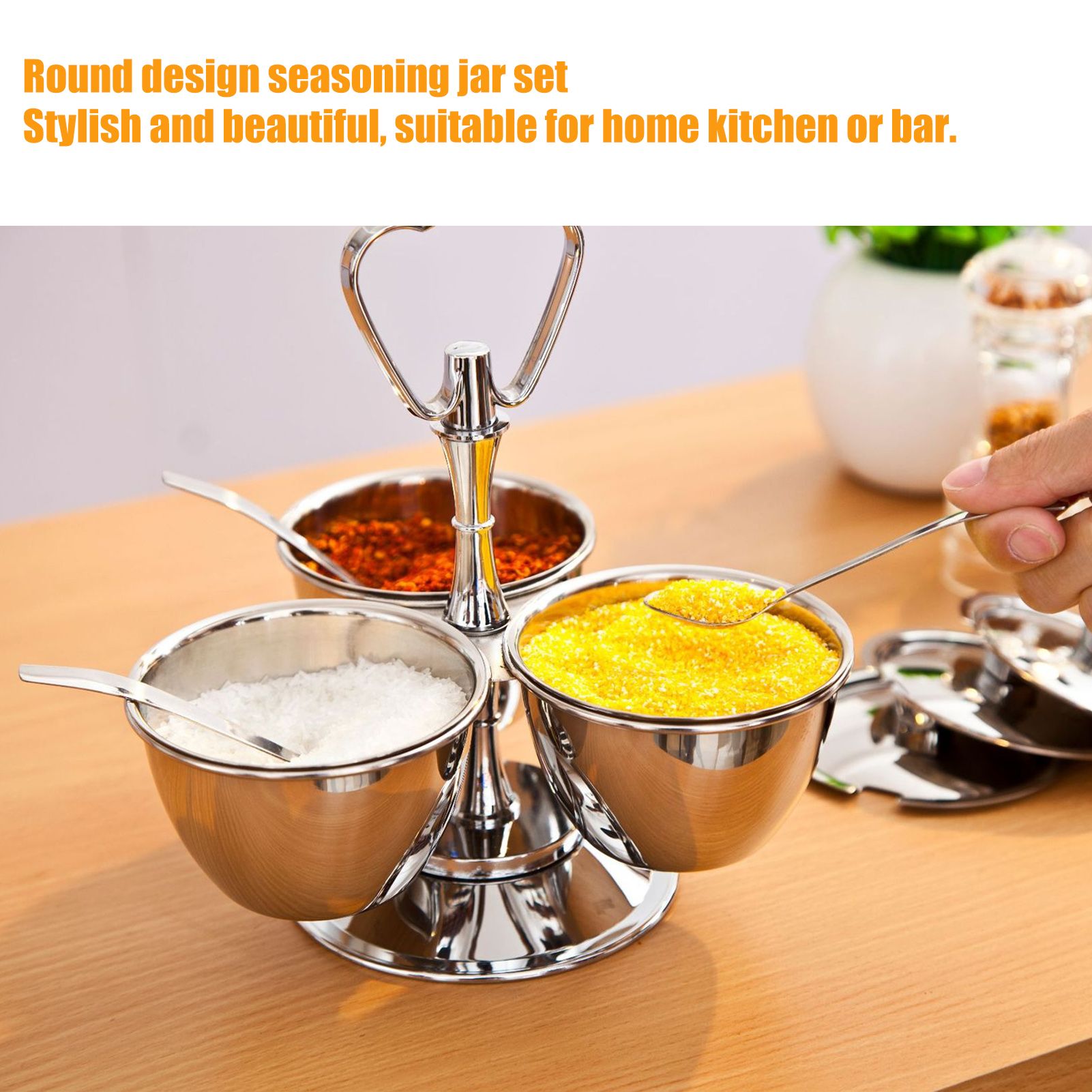 Spice Rack Kitchen Stainless Steel Seasoning Pots Condiment Set Rotating Spice view 15