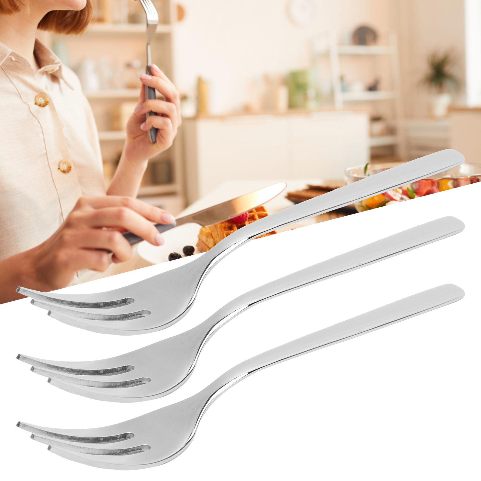 12Pcs Stainless Steel Forks Multifunctional Tasting Appetizer Cake Dessert view 9