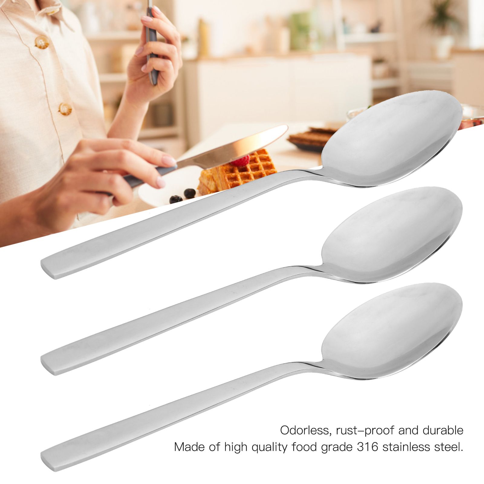 12Pcs Long Handle Dessert Spoon 316 Stainless Steel Soup Coffee Stirring Spoon view 15