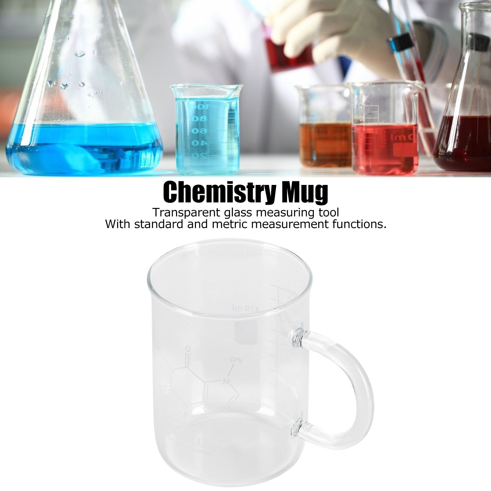 Beaker Mug Borosilicate Glass Cup with Handle and Measuring Scale for Coffee Tea view 15