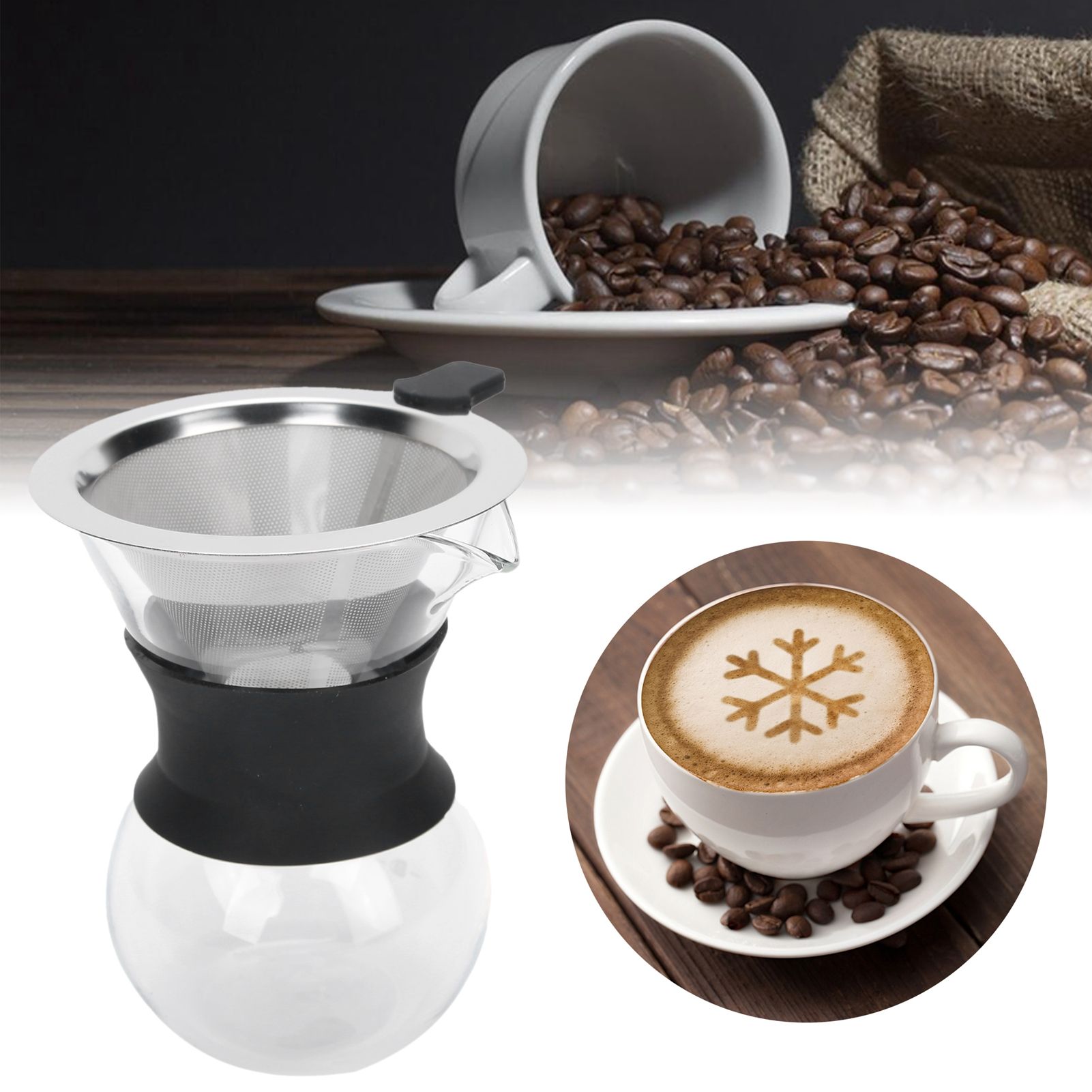 Reusable Glass Coffee Pot with Stainless Steel Filter Manual Drip Coffee Maker view 9