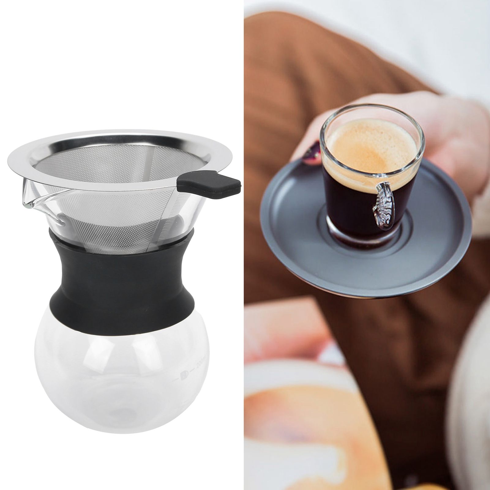 Reusable Glass Coffee Pot with Stainless Steel Filter Manual Drip Coffee Maker view 10