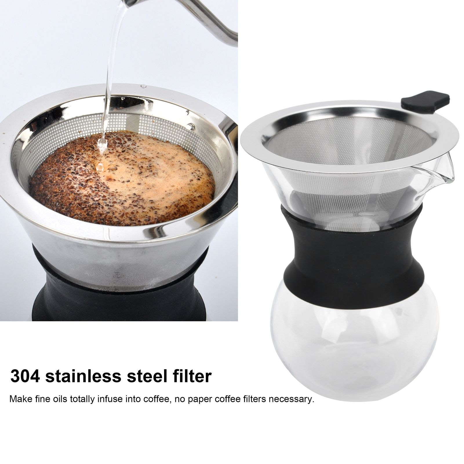 Reusable Glass Coffee Pot with Stainless Steel Filter Manual Drip Coffee Maker view 15