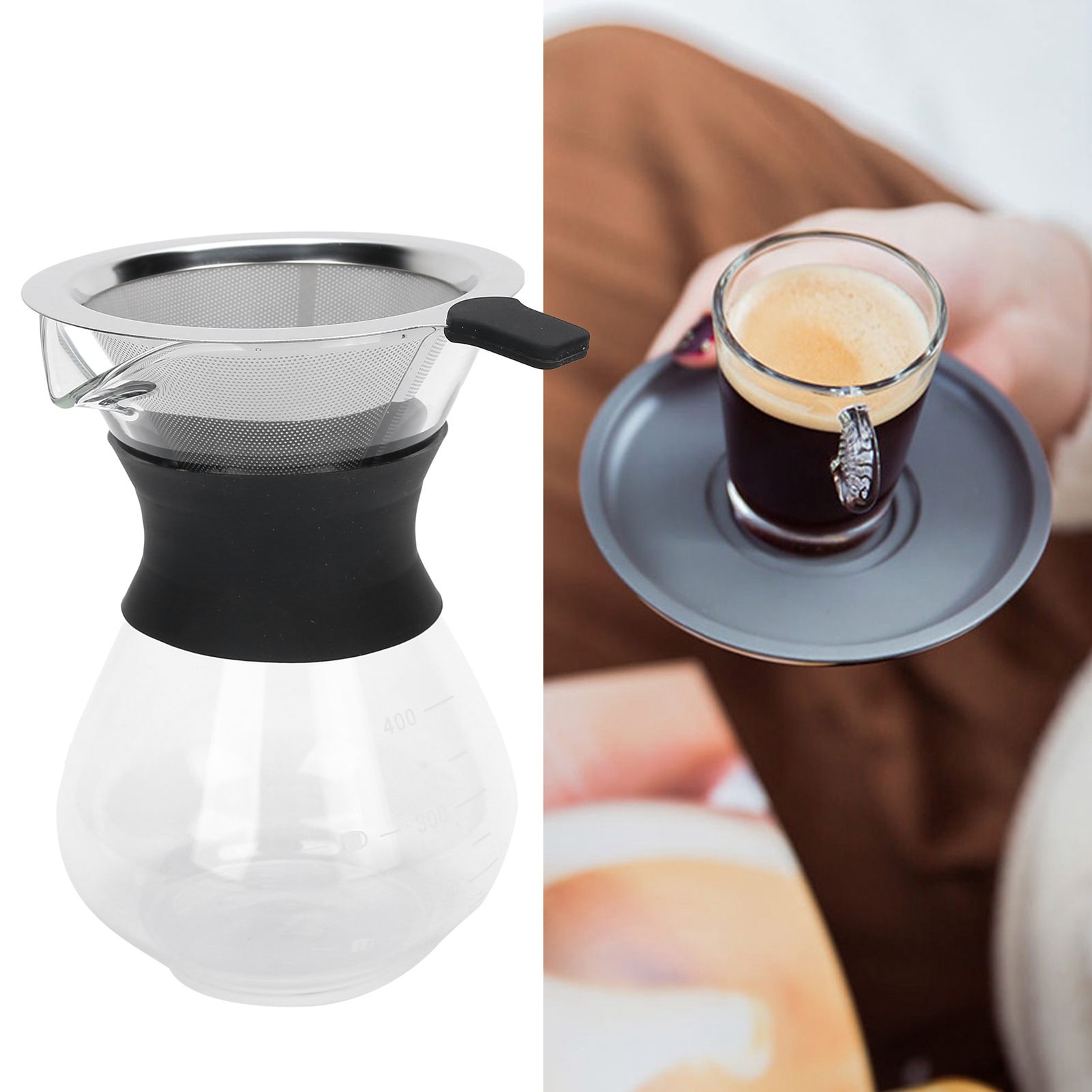 Reusable Glass Coffee Pot with Stainless Steel Filter Manual Drip Coffee Maker view 9