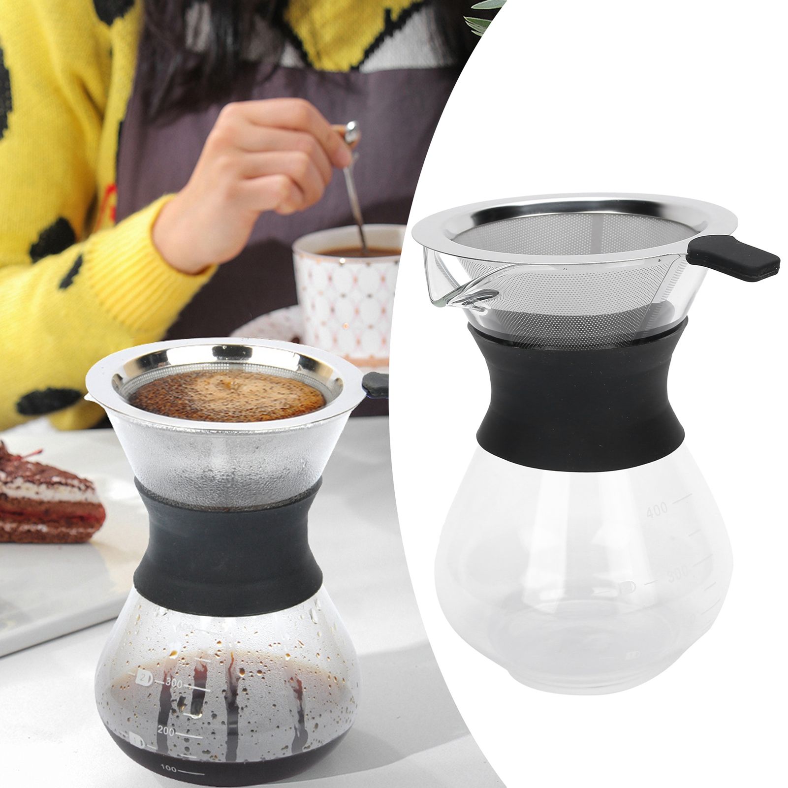 Reusable Glass Coffee Pot with Stainless Steel Filter Manual Drip Coffee Maker view 10