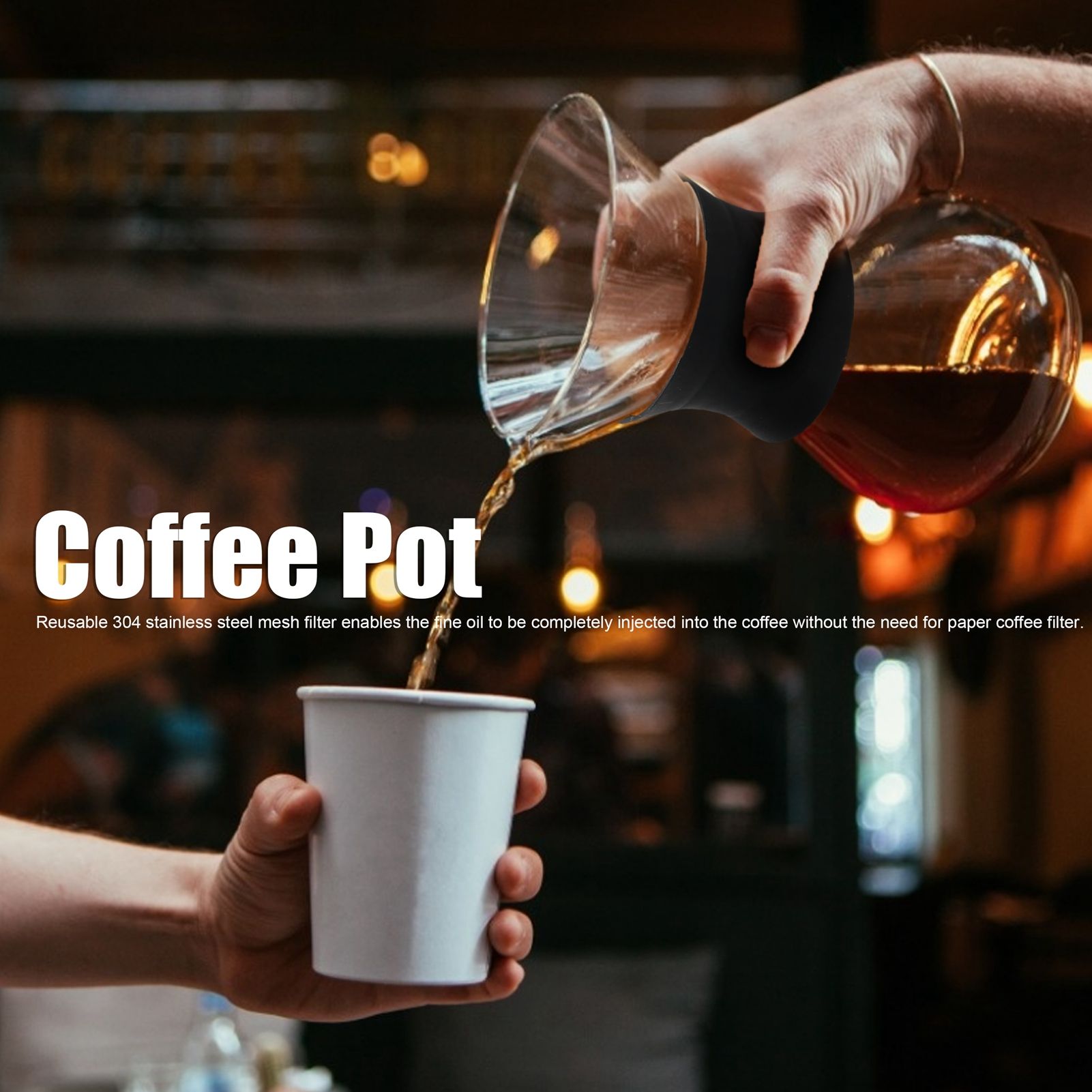 Reusable Glass Coffee Pot with Stainless Steel Filter Manual Drip Coffee Maker view 14