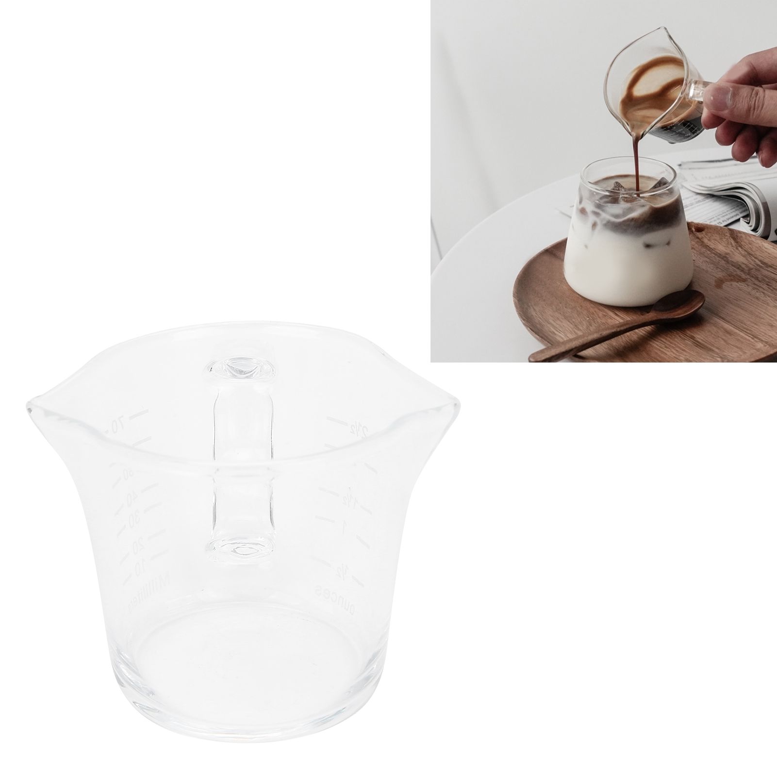 Coffee Cup with Double Spouts Scale Hand Made Borosilicate Glass Measuring Cup view 10
