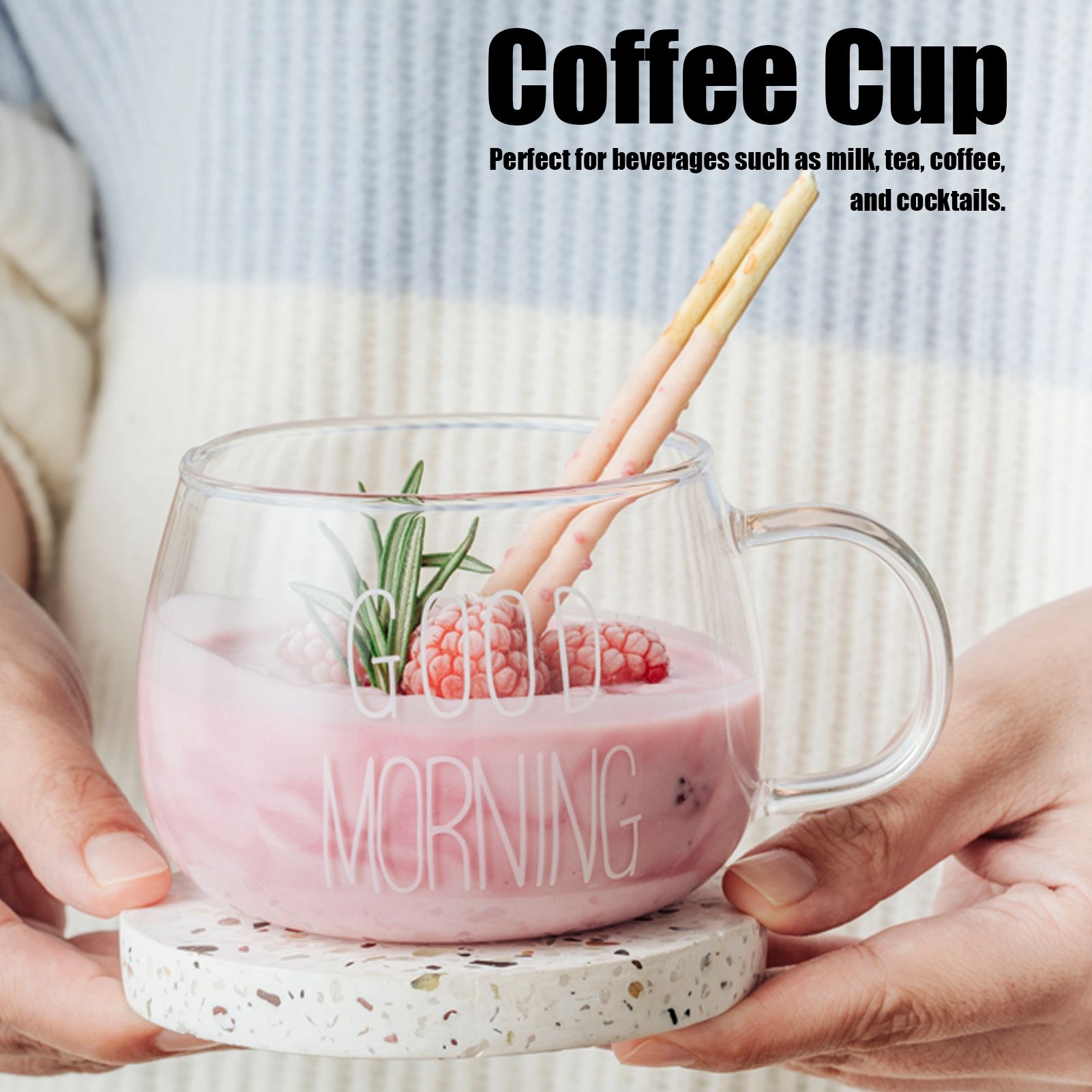 Coffee Cup Transparent Borosilicate Glass Mug with Handle for Milk Tea view 12