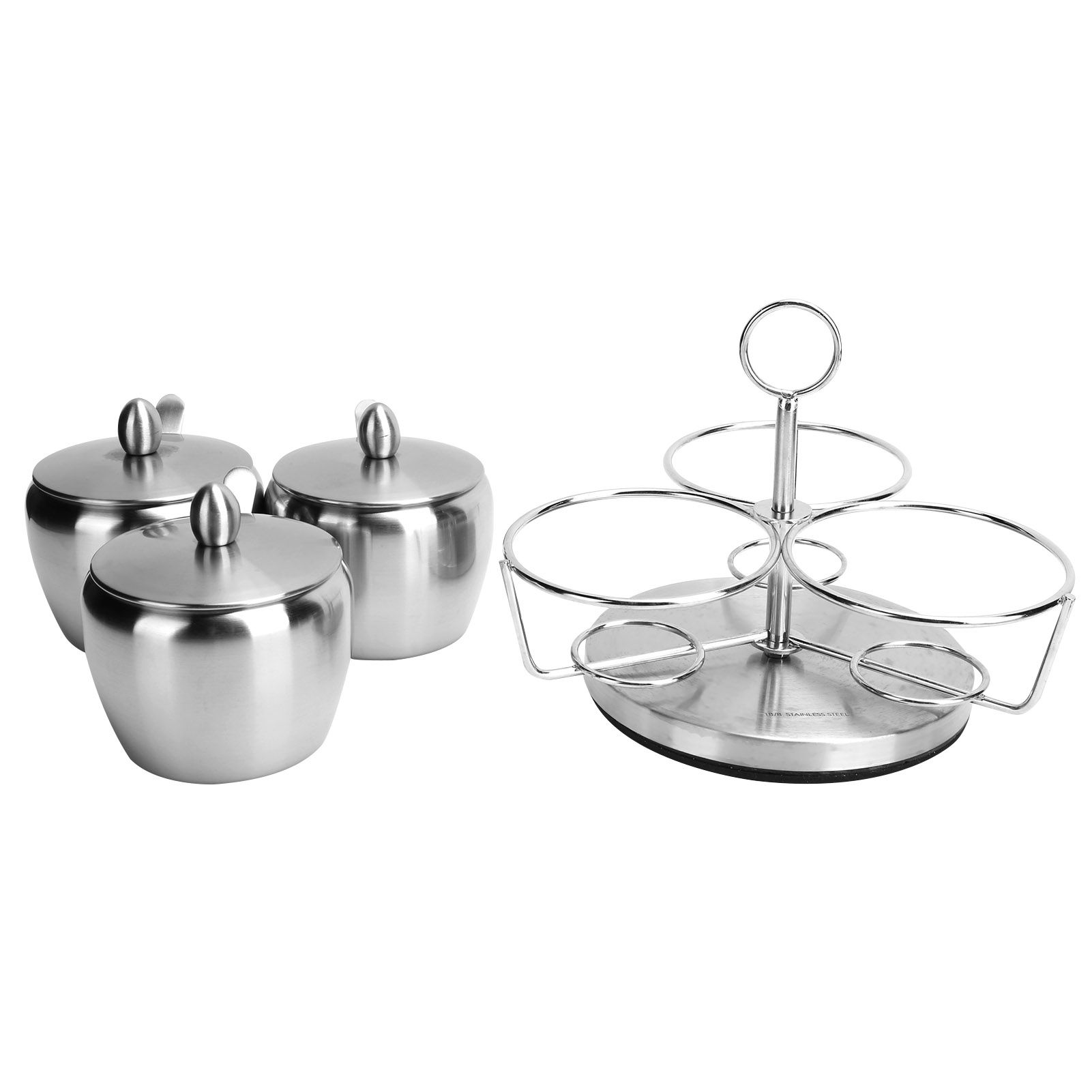 Stainless Steel Seasoning Pot Spice Salt Sugar Bowl Container with Rotating