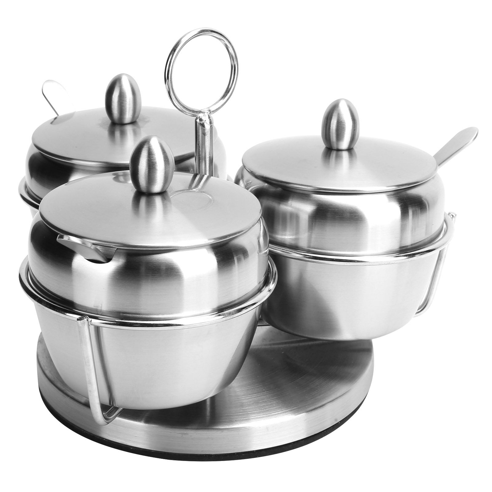 Stainless Steel Seasoning Pot Spice Salt Sugar Bowl Container with Rotating view 2