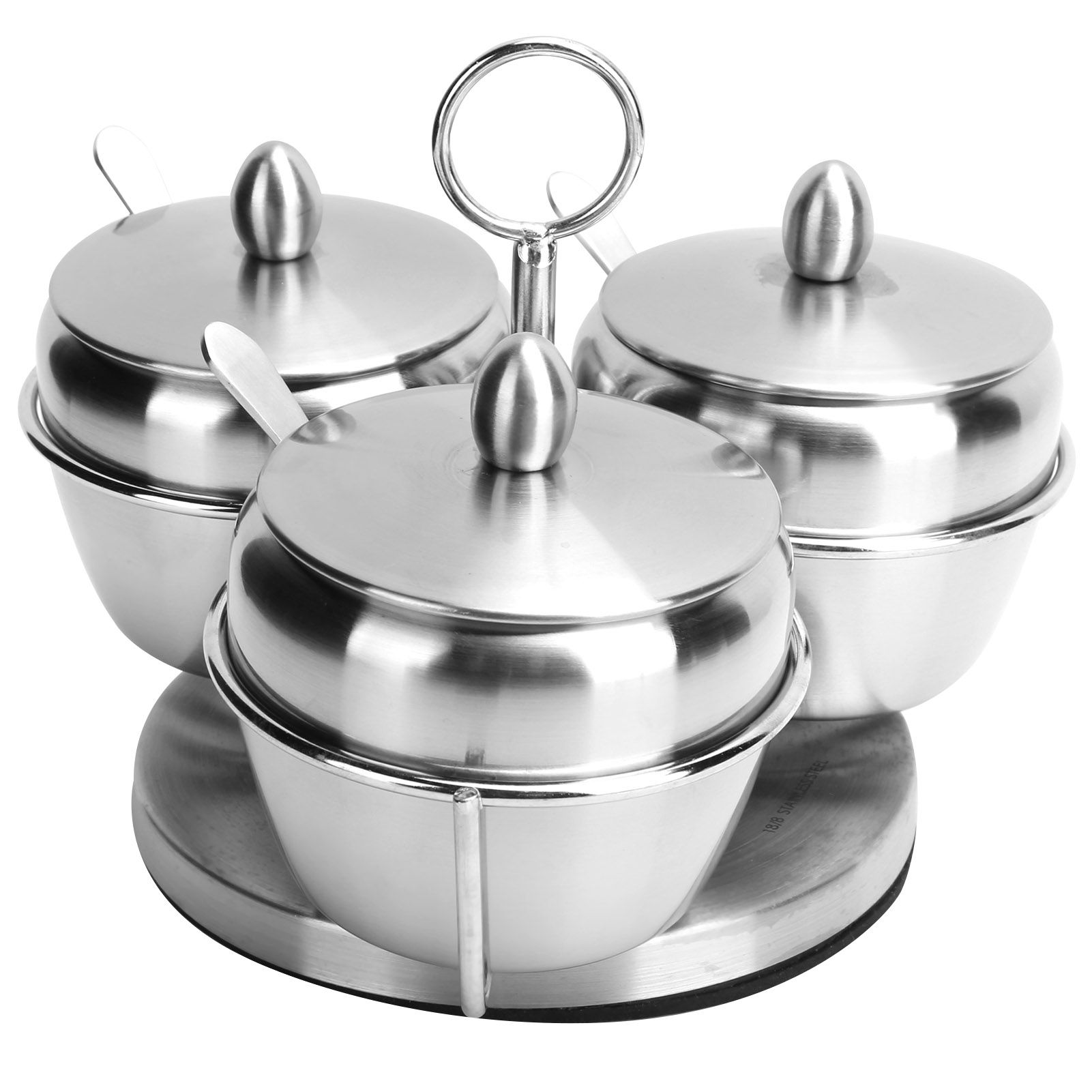 Stainless Steel Seasoning Pot Spice Salt Sugar Bowl Container with Rotating view 3