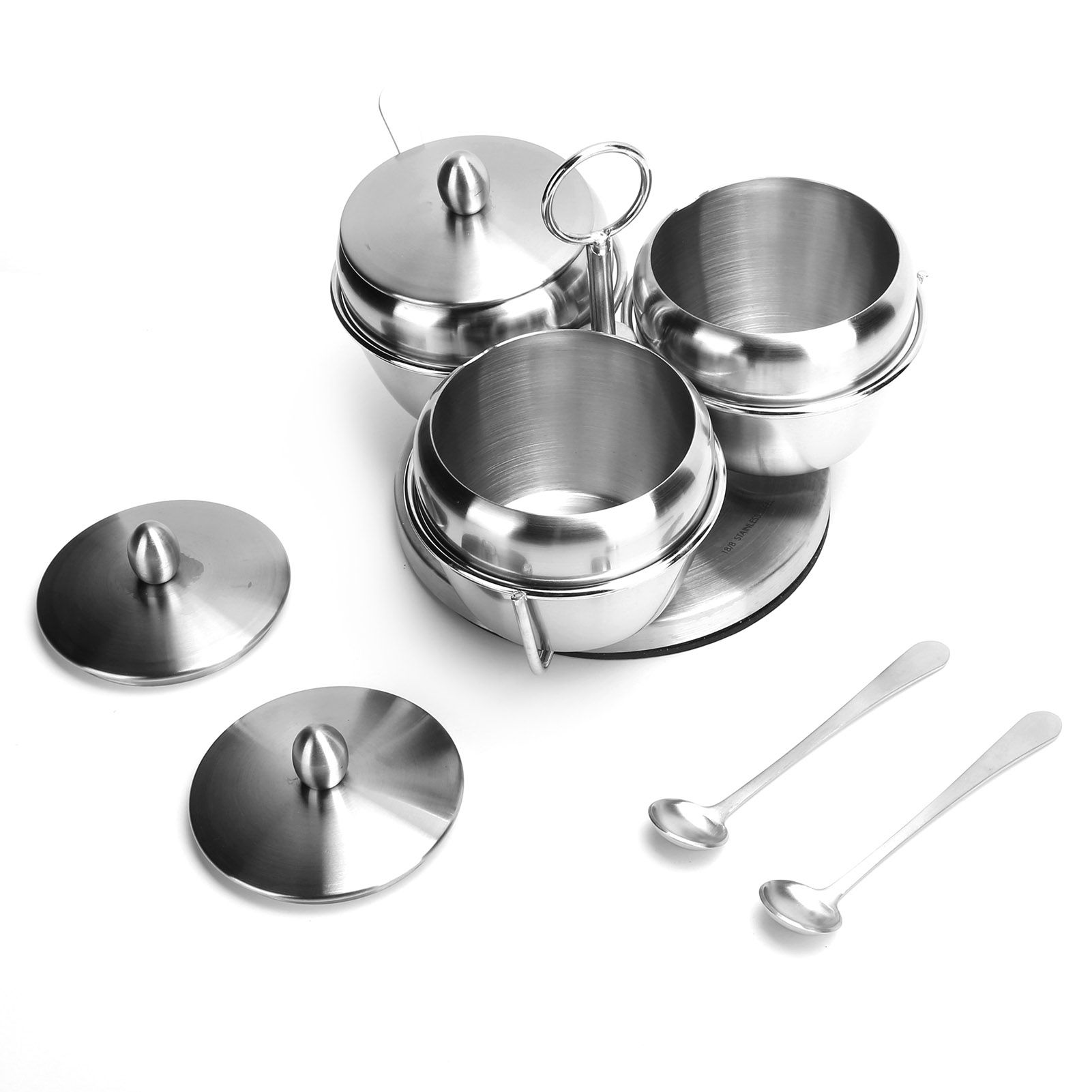 Stainless Steel Seasoning Pot Spice Salt Sugar Bowl Container with Rotating view 7