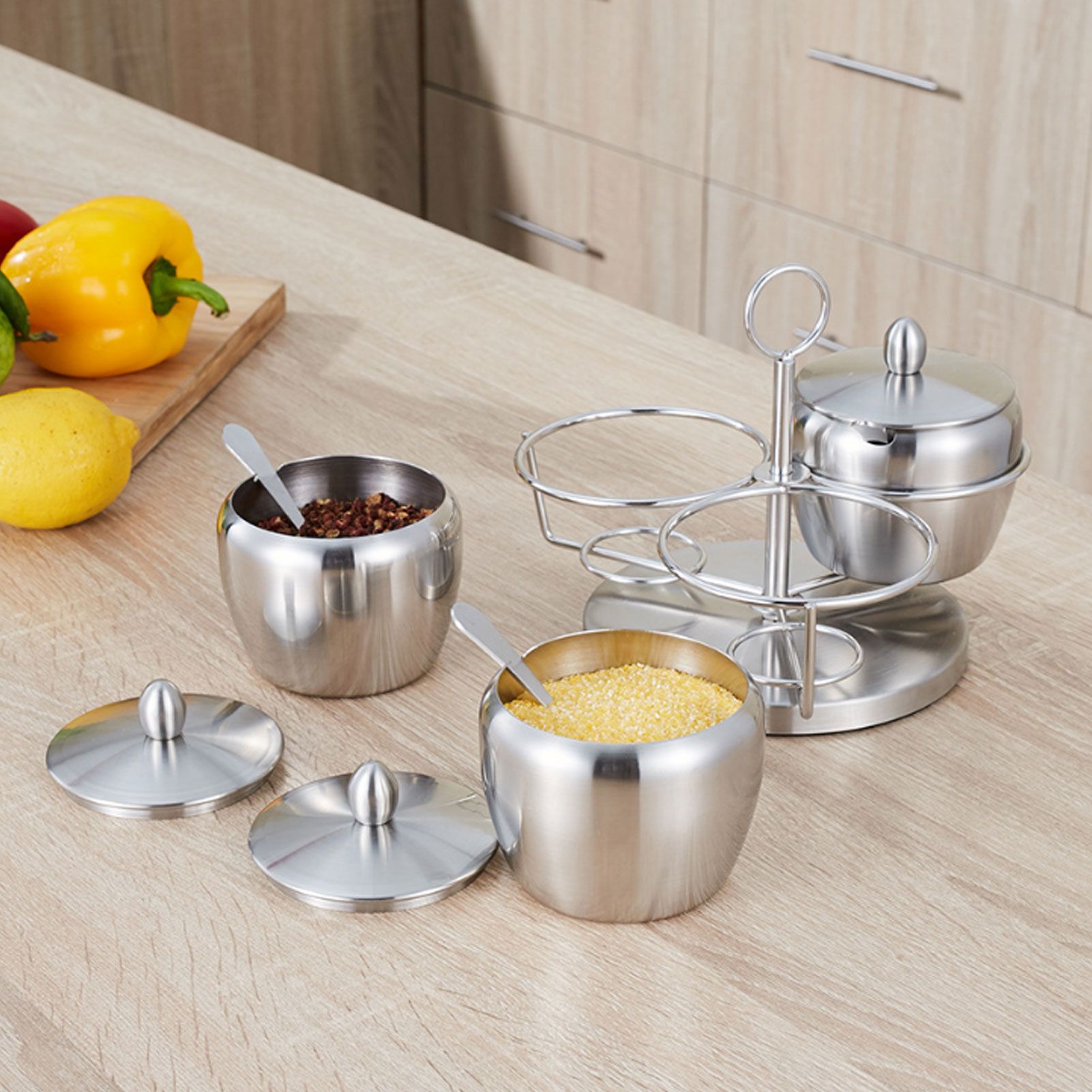 Stainless Steel Seasoning Pot Spice Salt Sugar Bowl Container with Rotating view 10