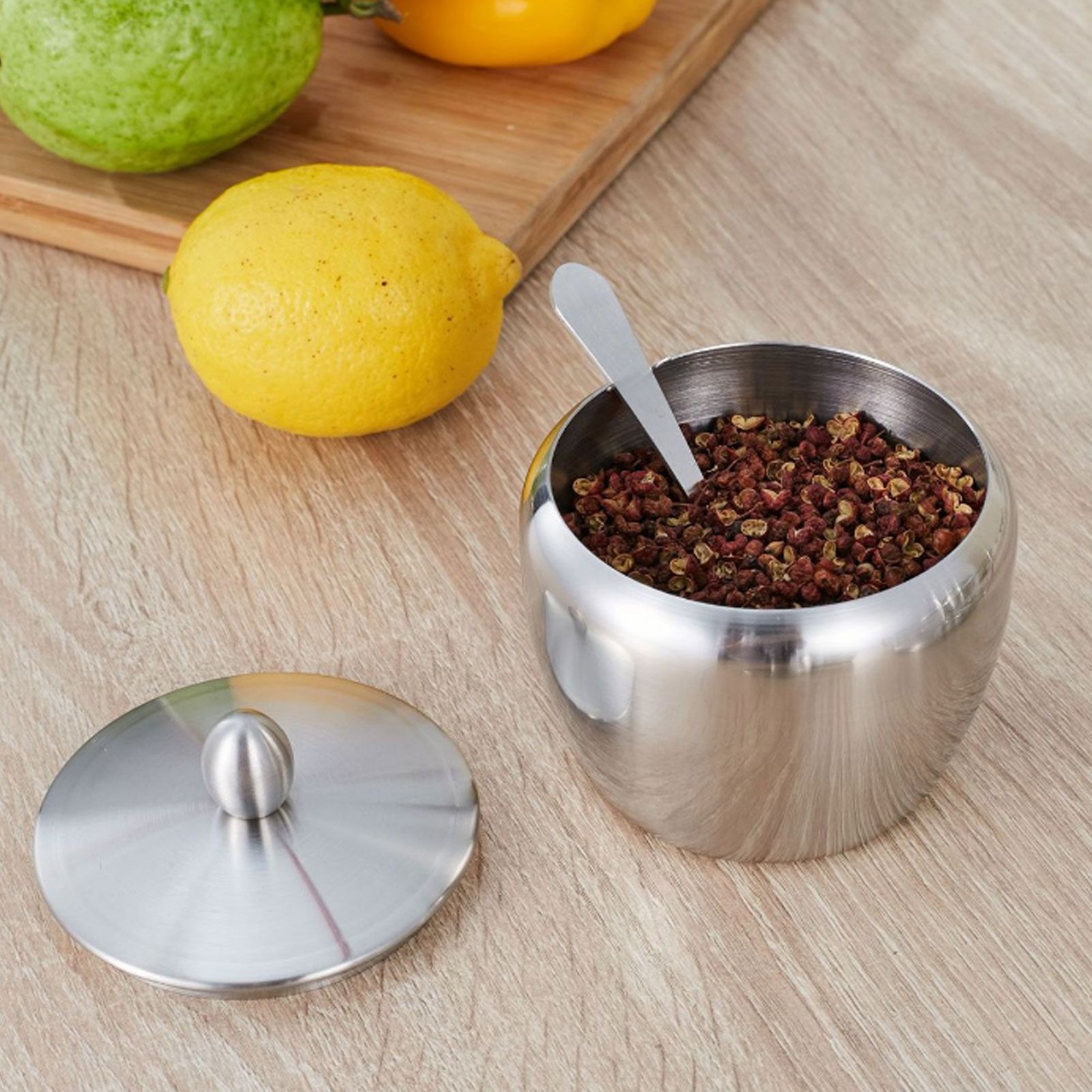 Stainless Steel Seasoning Pot Spice Salt Sugar Bowl Container with Rotating view 14