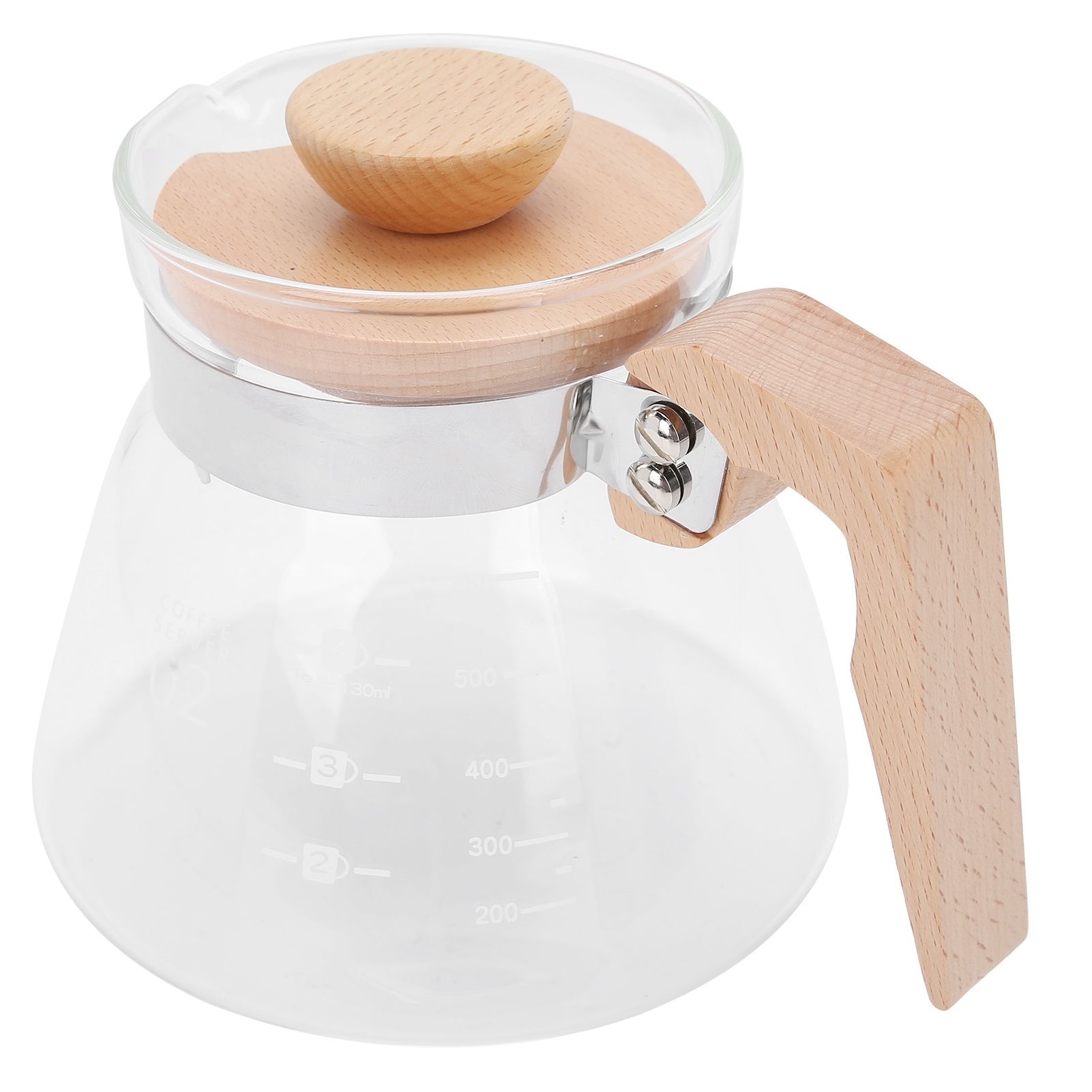 Pour Over Coffee Maker 600ml Glass Coffee Server Pot with Wooden Handle Lid view 5